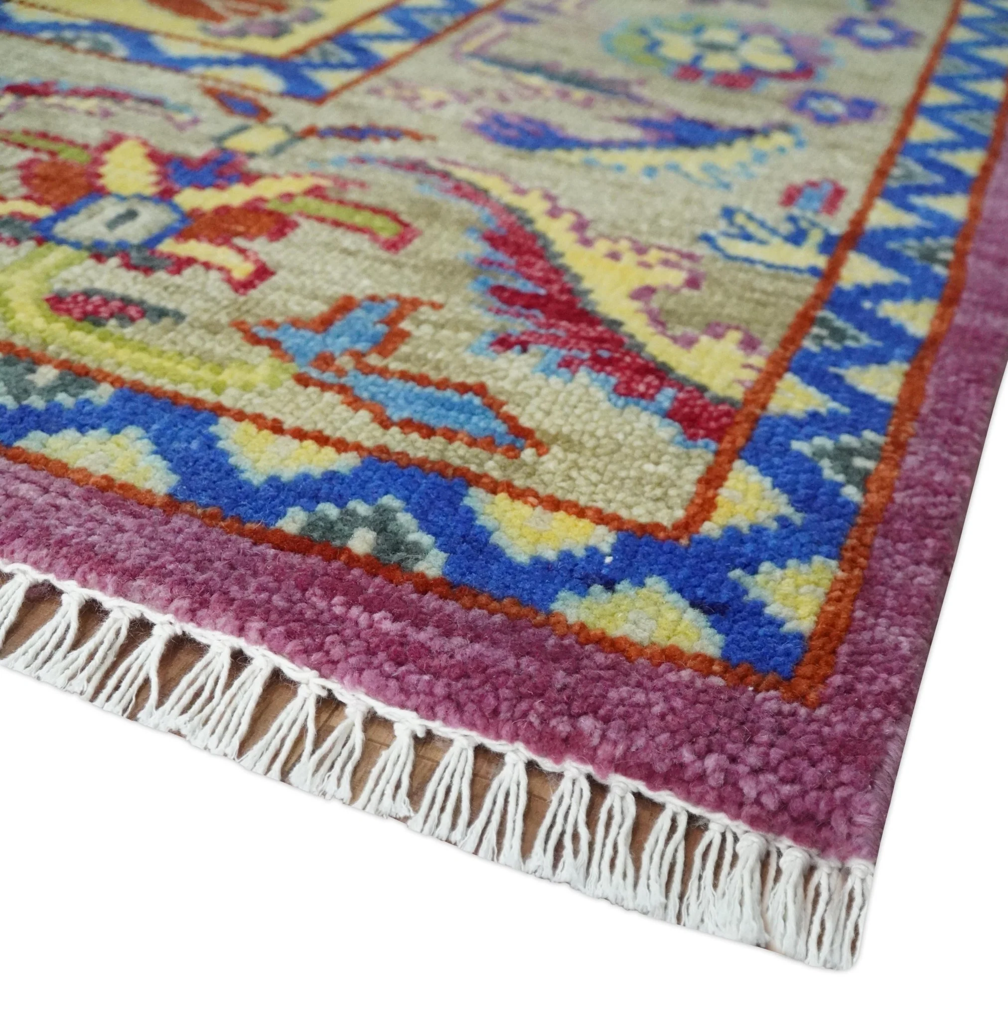 Hand Knotted Beige, Gold and Purple Traditional 9x12 Wool Area Rug - Image 5
