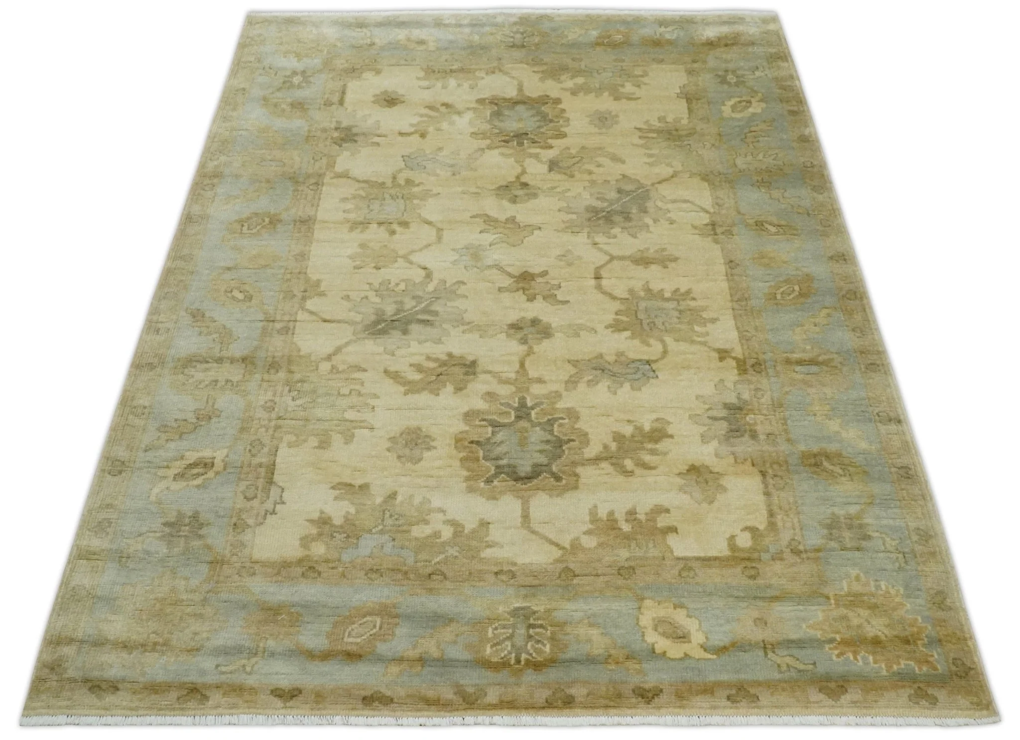 Hand Knotted Beige and Silver Modern Traditional Wool Oushak Area Rug - Image 10