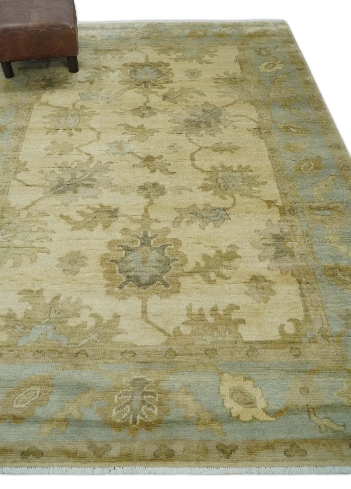 Hand Knotted Beige and Silver Modern Traditional Wool Oushak Area Rug - Image 3