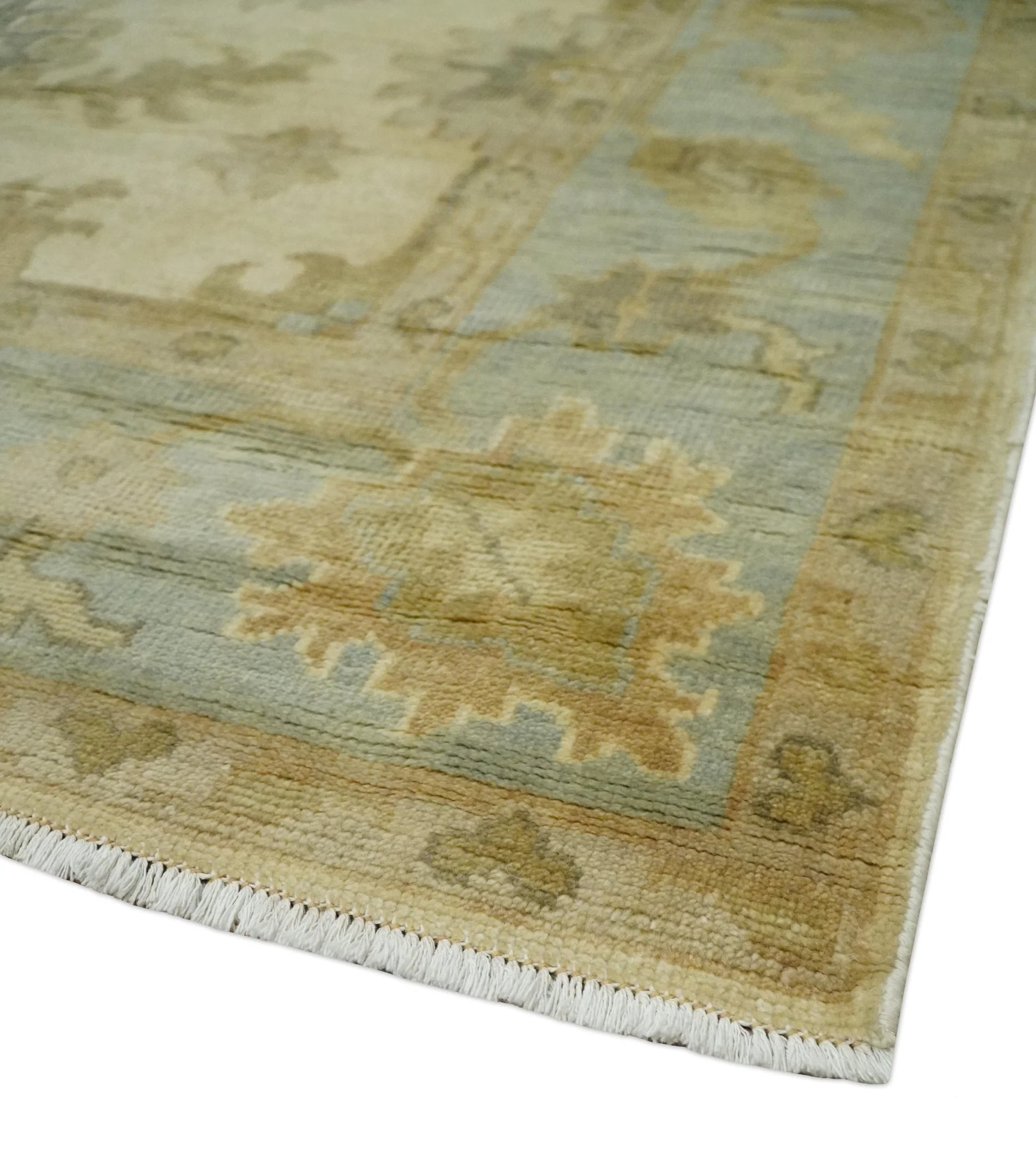 Hand Knotted Beige and Silver Modern Traditional Wool Oushak Area Rug - Image 5