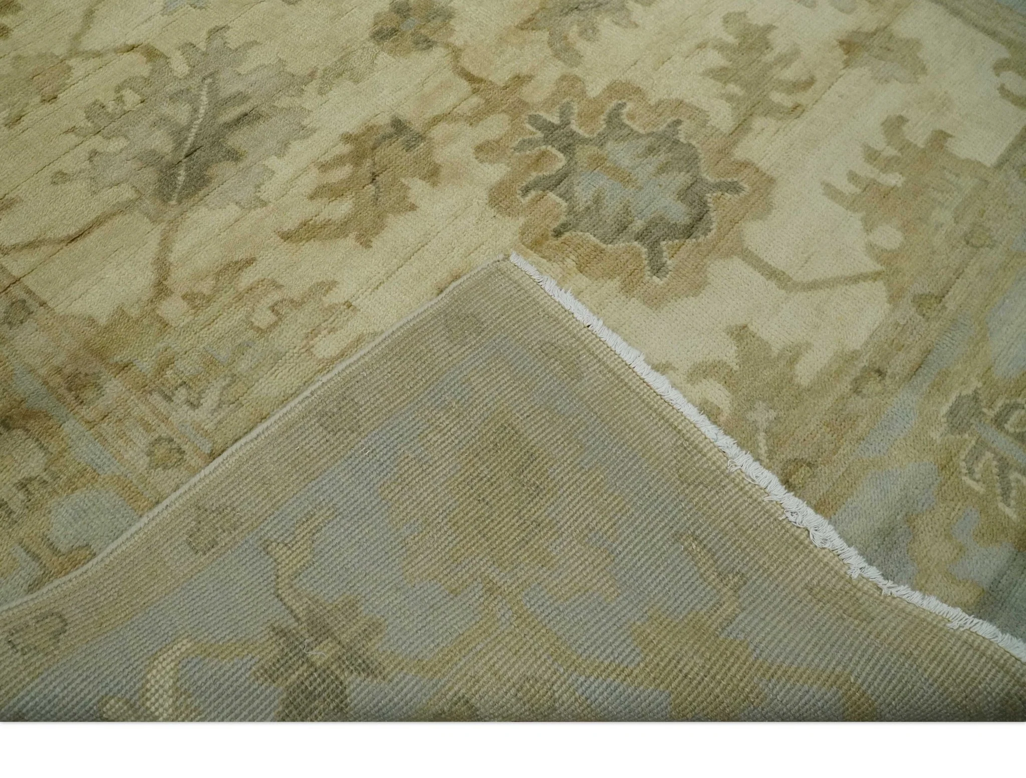 Hand Knotted Beige and Silver Modern Traditional Wool Oushak Area Rug - Image 7