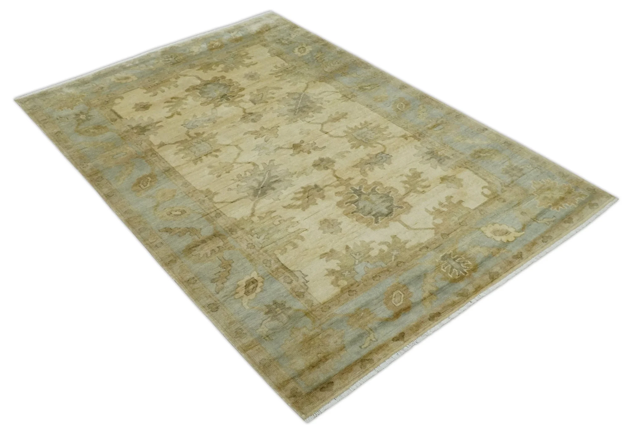 Hand Knotted Beige and Silver Modern Traditional Wool Oushak Area Rug - Image 9