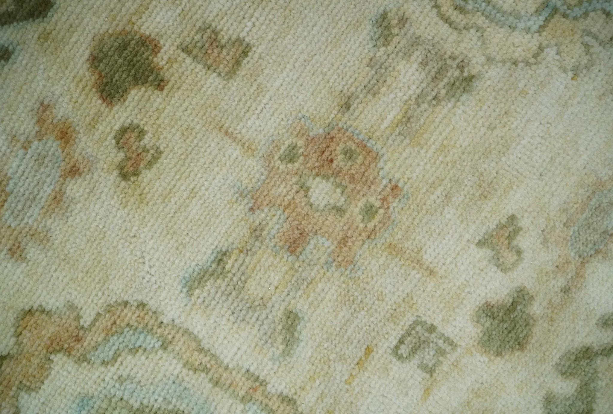 Custom Made Antique Finish Hand Knotted Beige and Silver Multi Size Oushak Wool Area Rug - Image 4