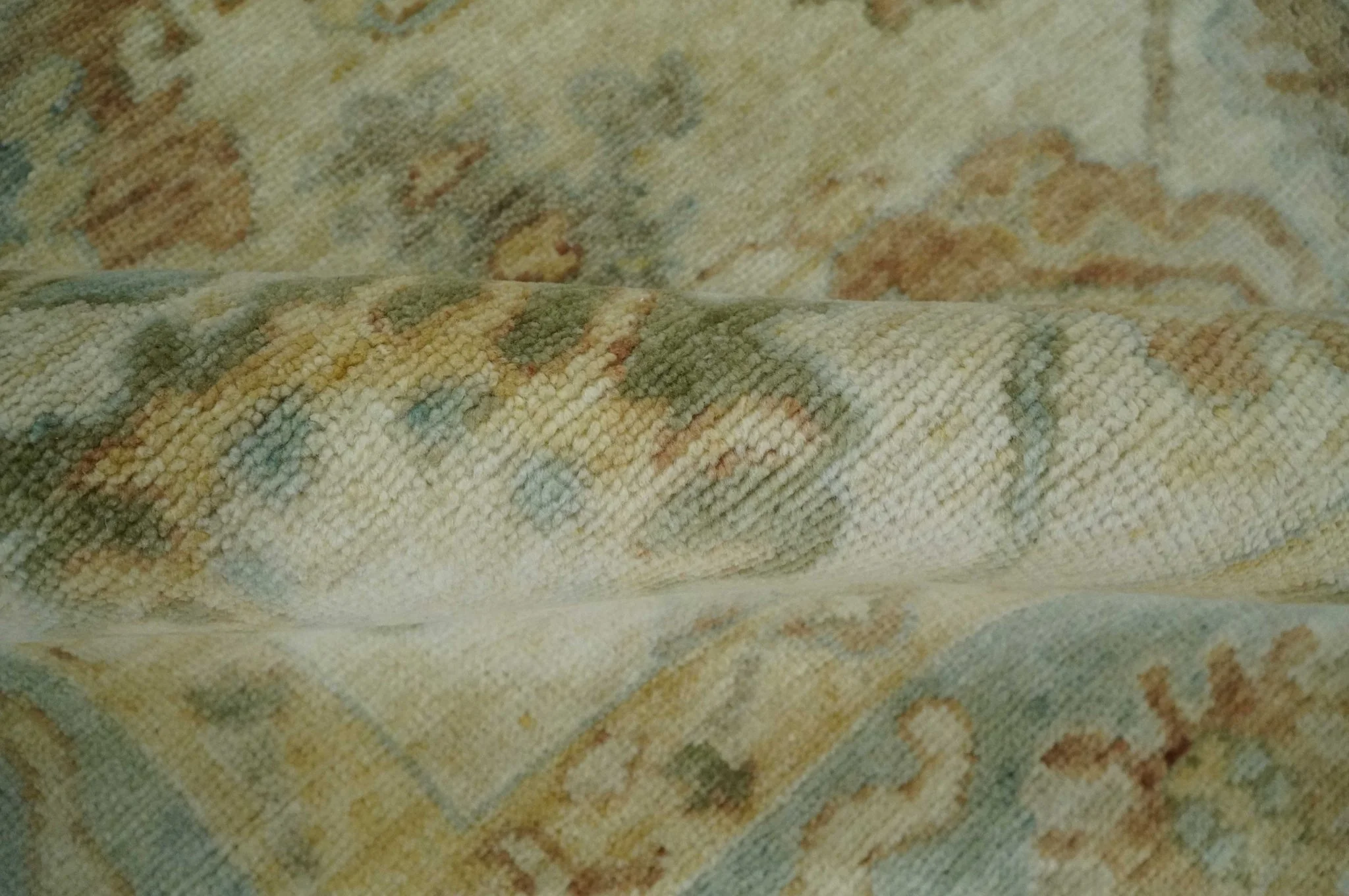 Custom Made Antique Finish Hand Knotted Beige and Silver Multi Size Oushak Wool Area Rug - Image 6