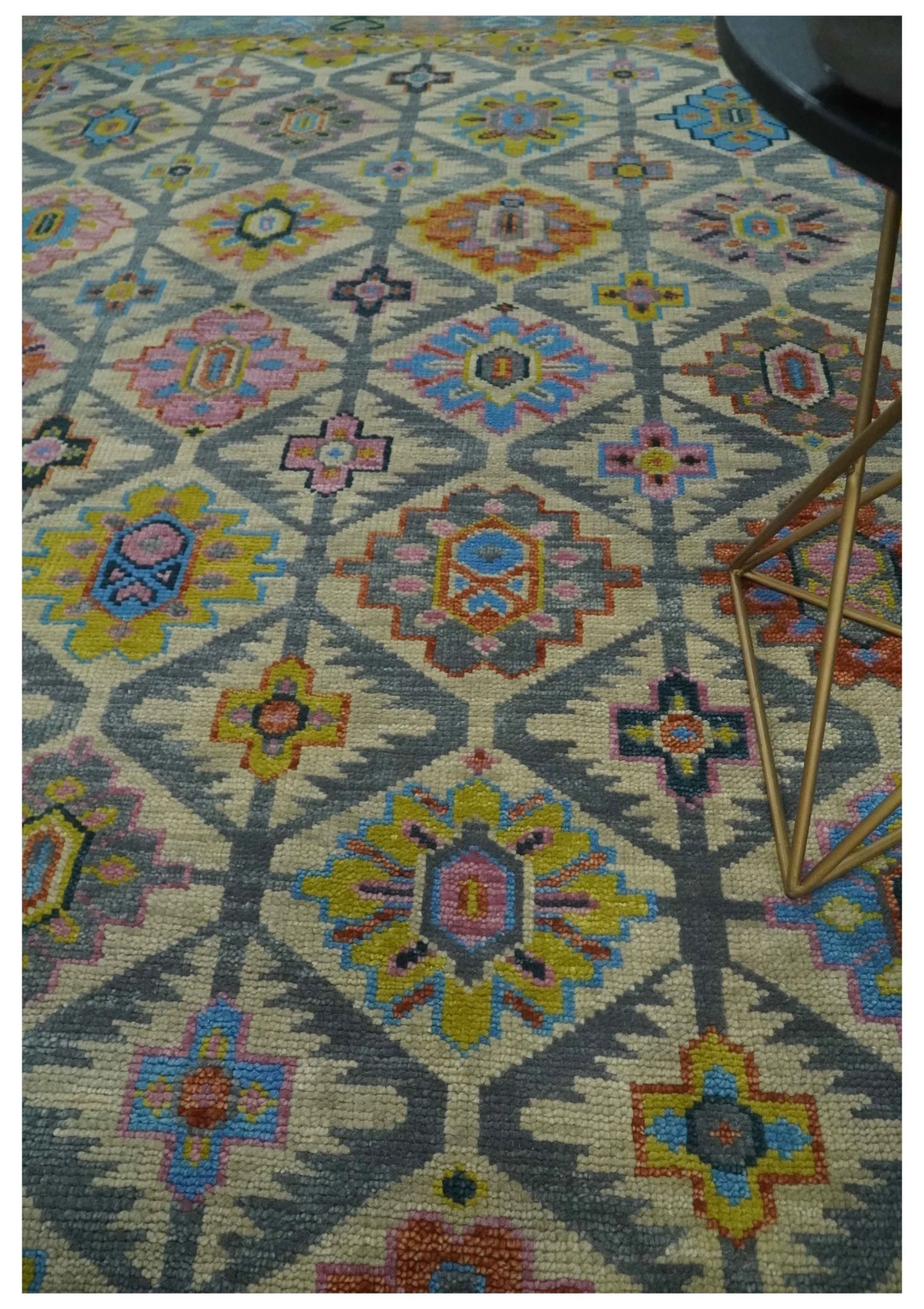 Custom Made Hand Knotted Beige, Gray and Mustard Oriental Multi Size Wool Area Rug - Image 2