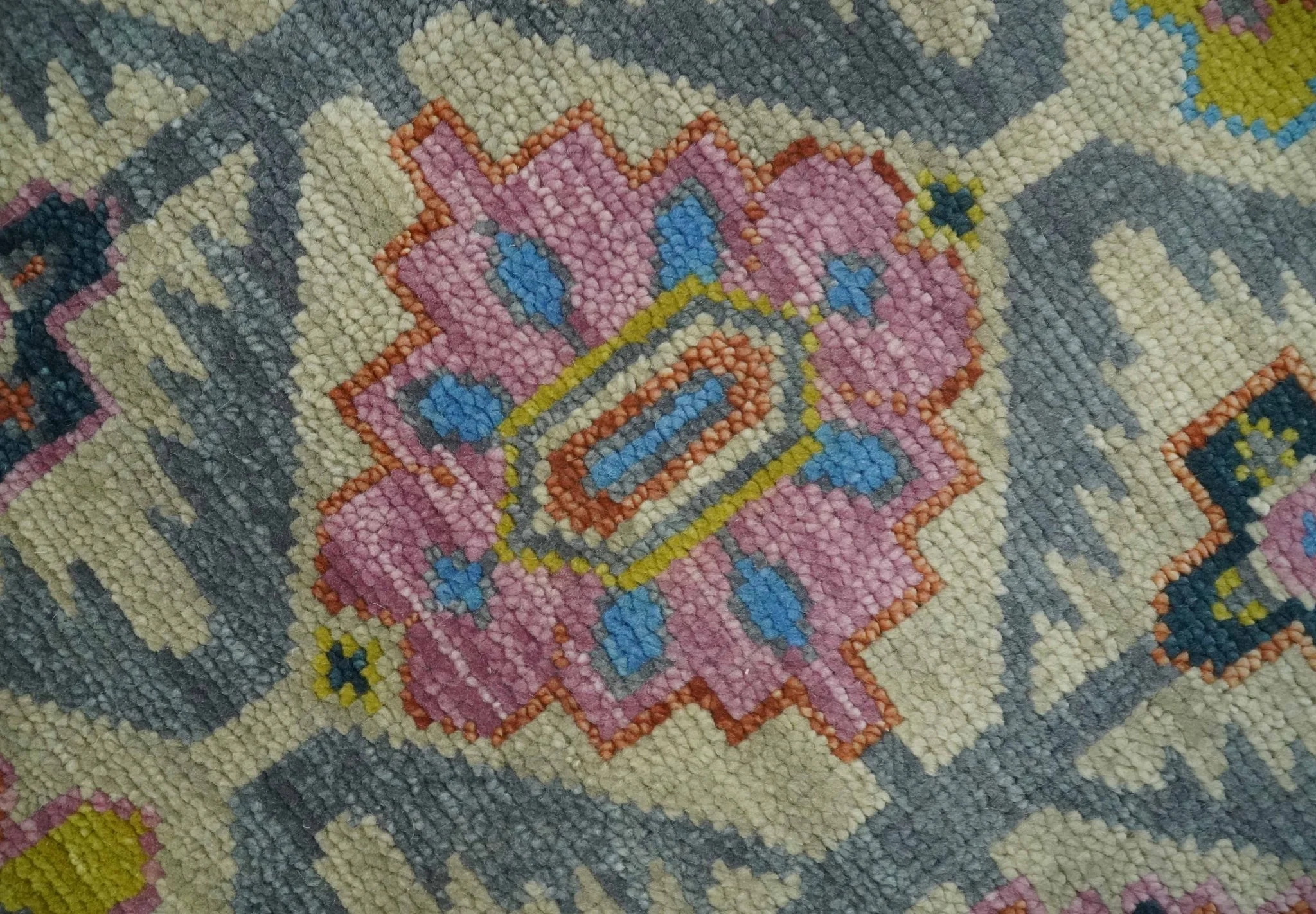 Custom Made Hand Knotted Beige, Gray and Mustard Oriental Multi Size Wool Area Rug - Image 4