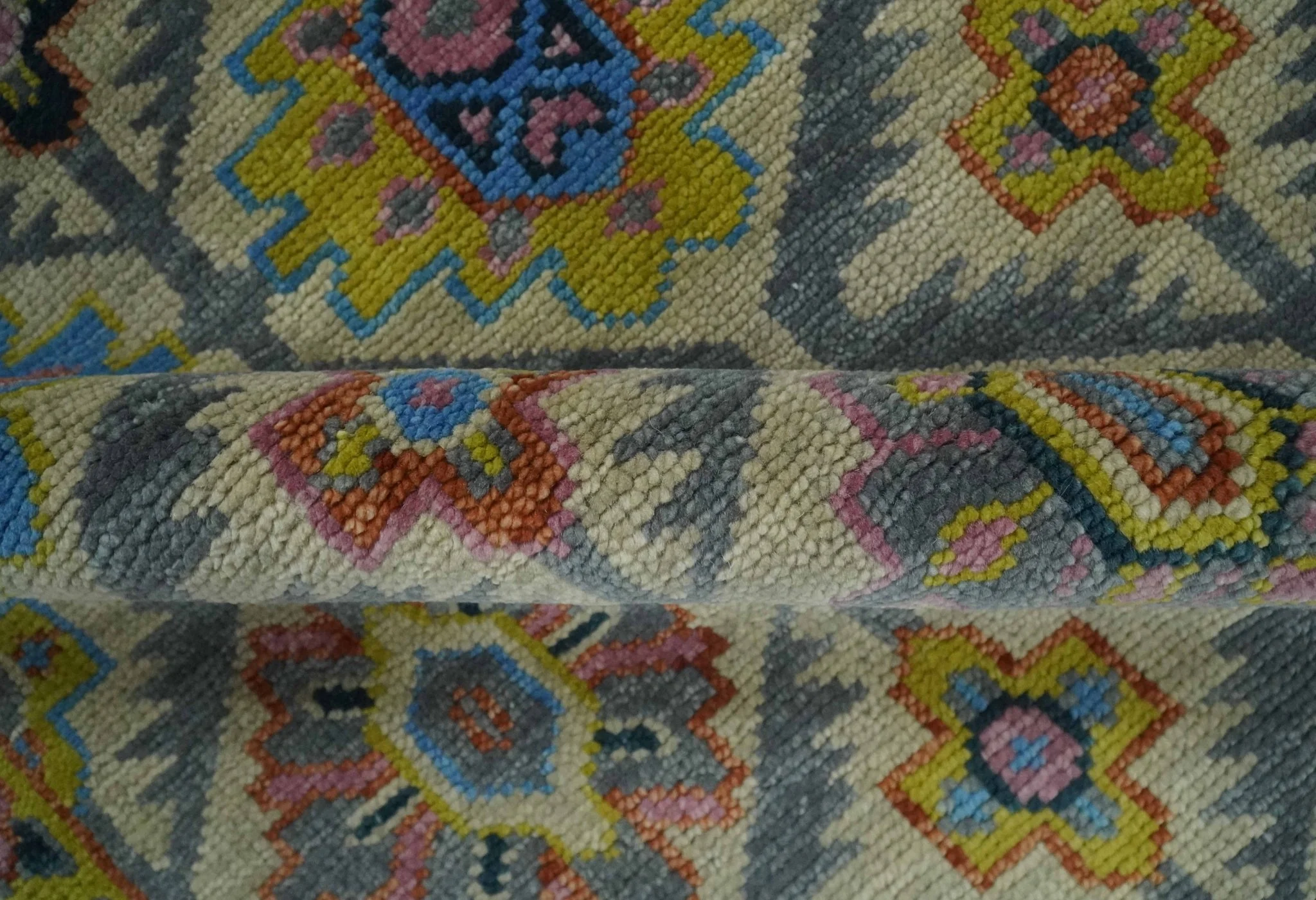 Custom Made Hand Knotted Beige, Gray and Mustard Oriental Multi Size Wool Area Rug - Image 6