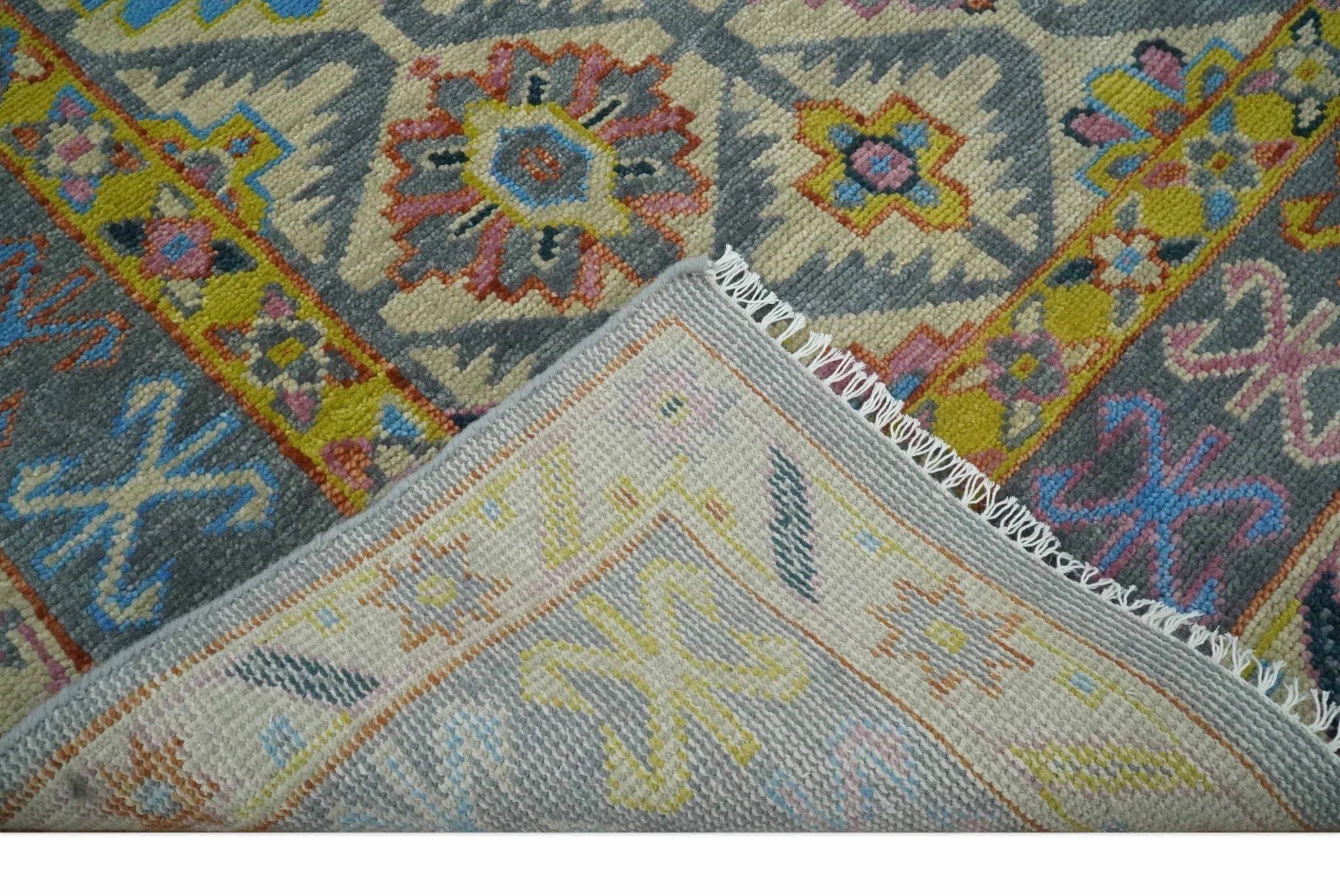 Custom Made Hand Knotted Beige, Gray and Mustard Oriental Multi Size Wool Area Rug - Image 7