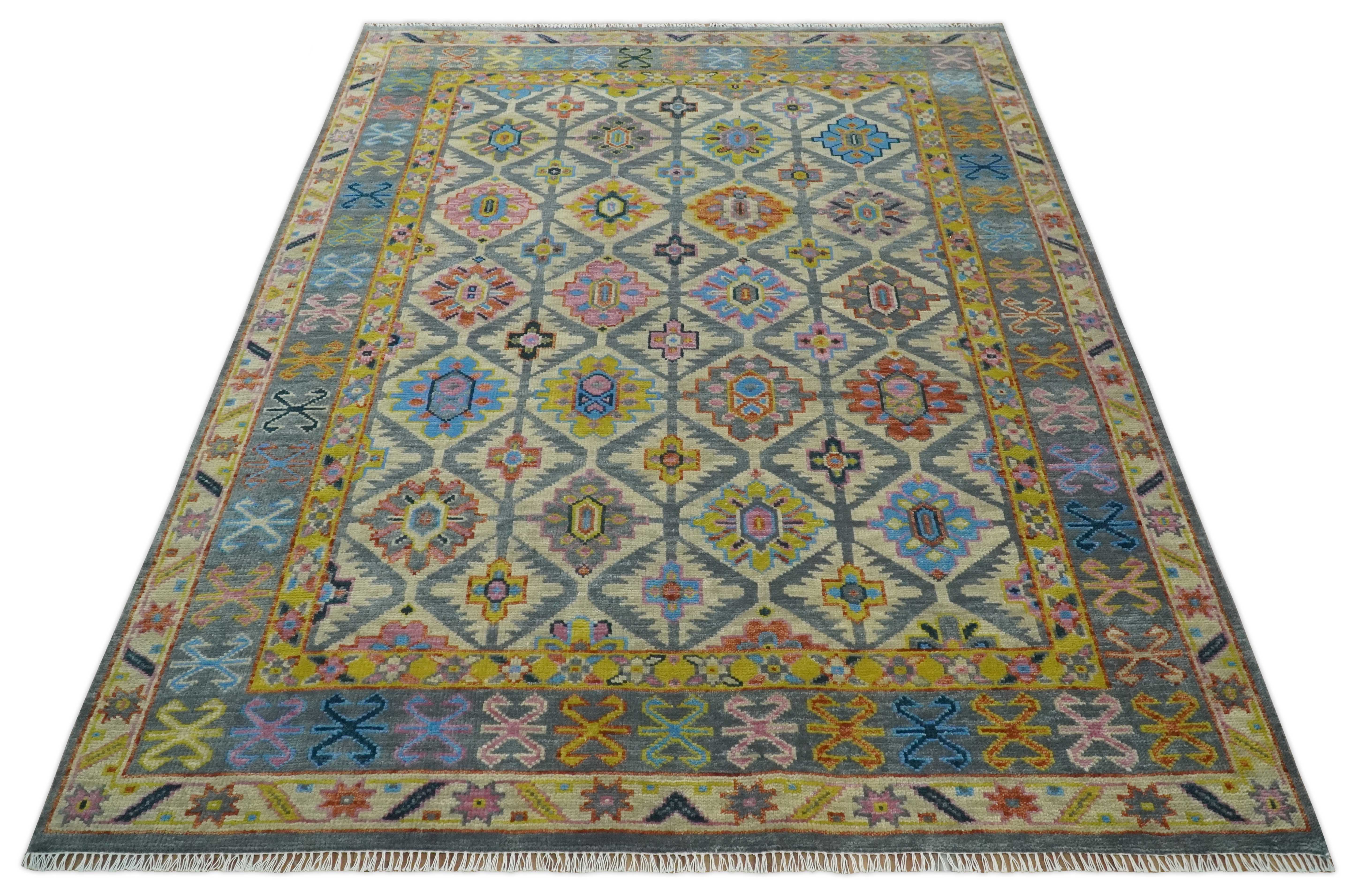Hand Knotted Beige, Gray and Mustard Oriental 8x10 Wool Area Rug - Image 10