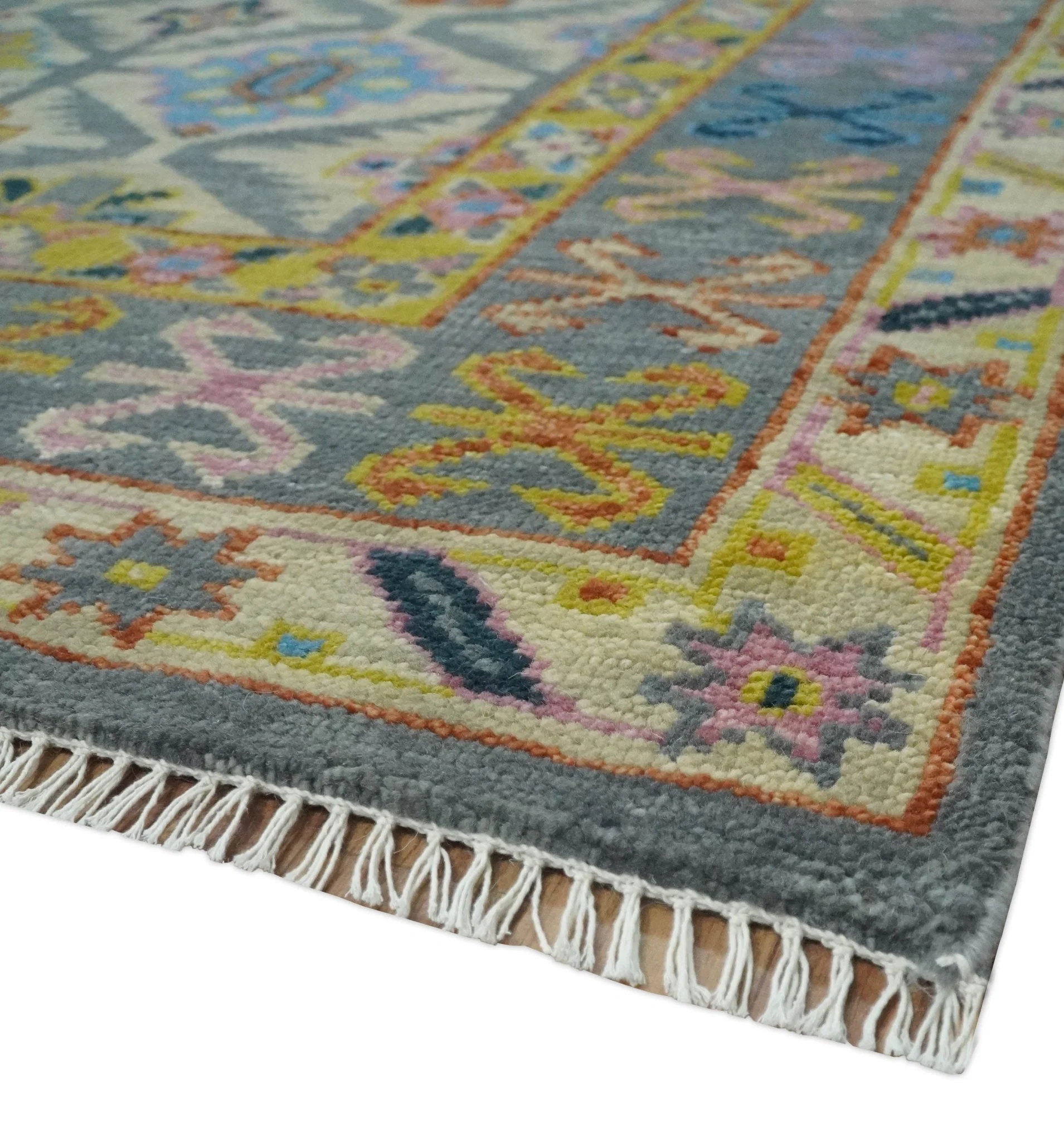 Hand Knotted Beige, Gray and Mustard Oriental 8x10 Wool Area Rug - Image 5