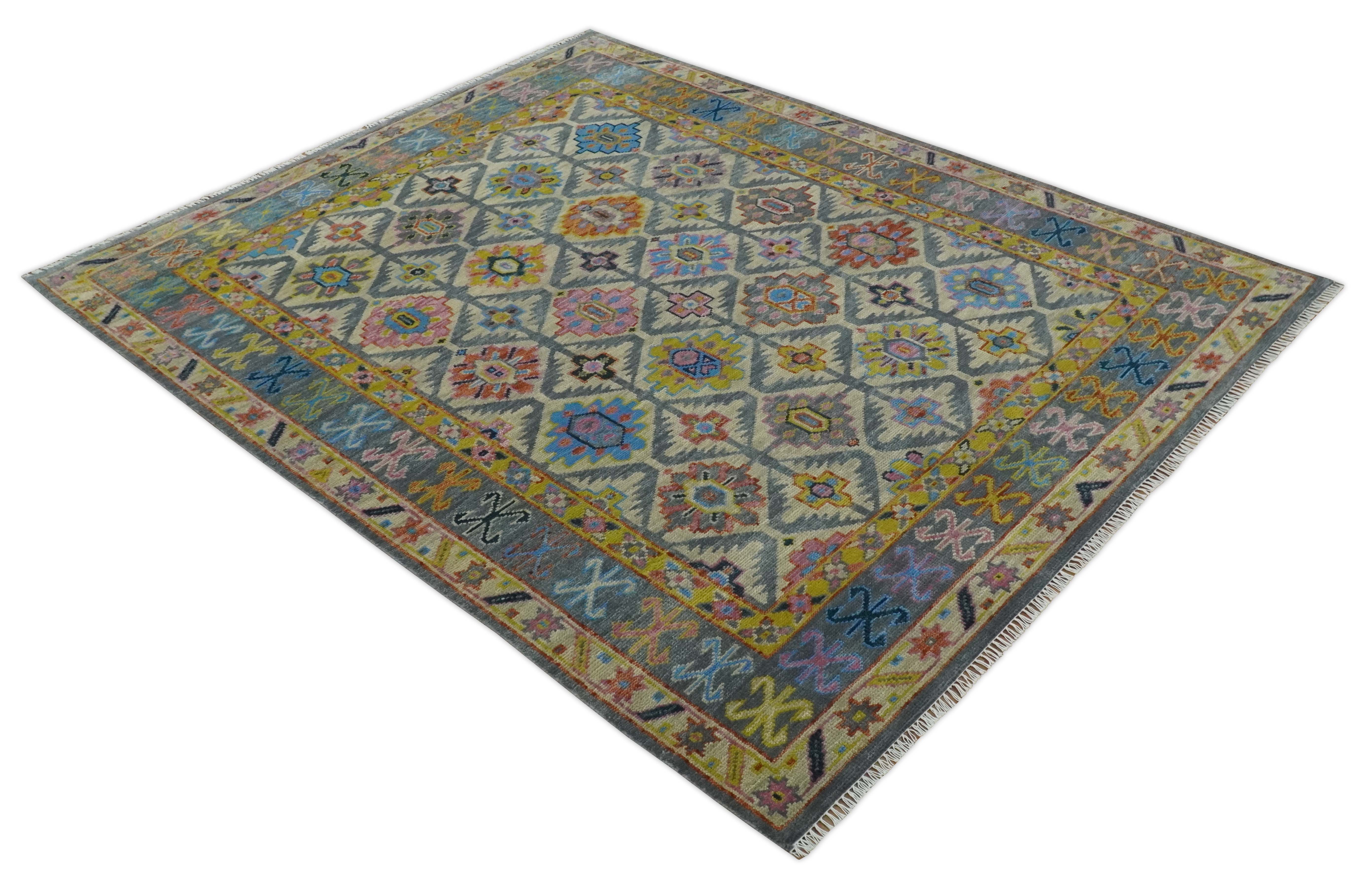 Hand Knotted Beige, Gray and Mustard Oriental 8x10 Wool Area Rug - Image 9