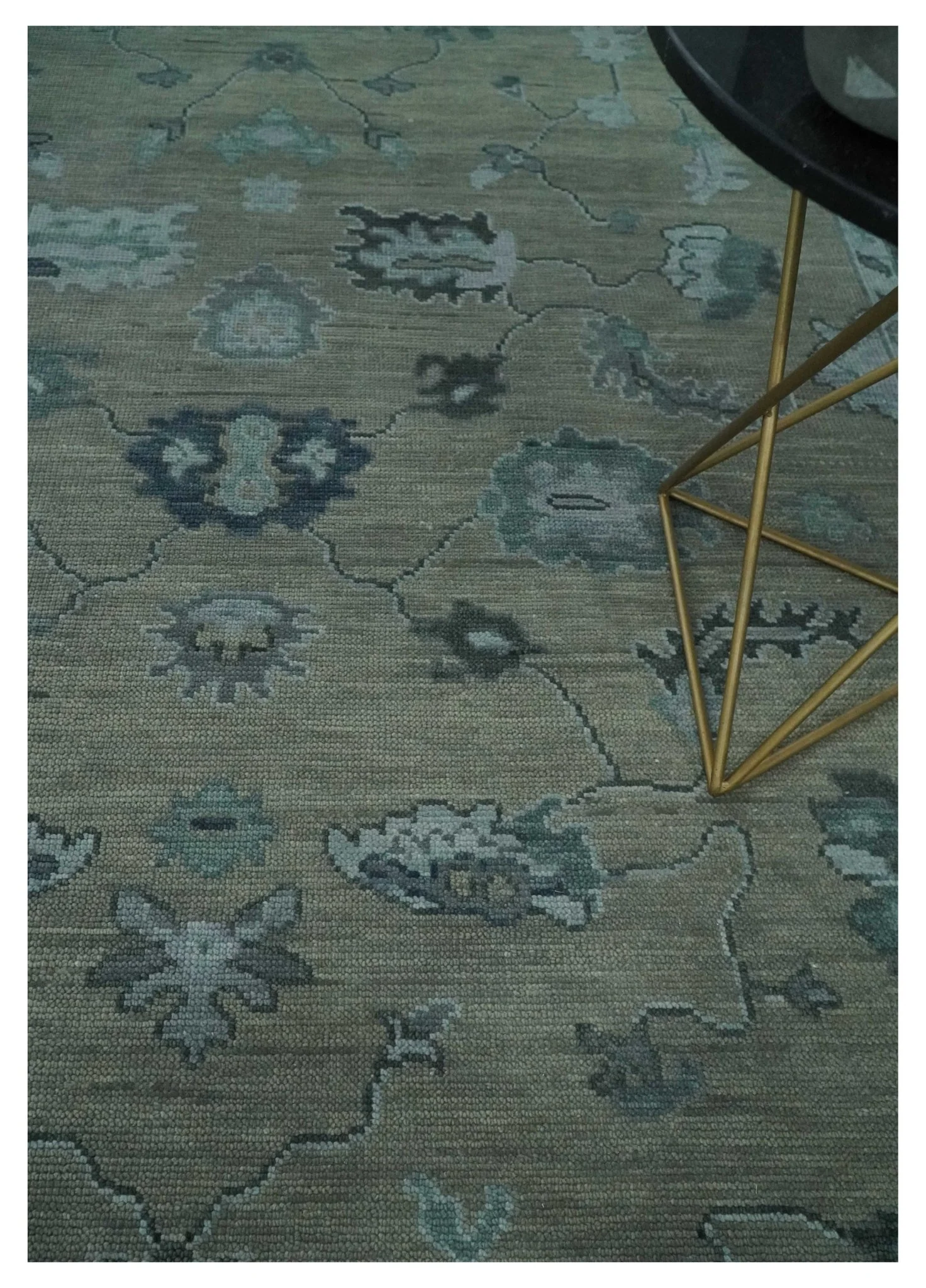 Antique Hand Knotted Beige, Charcoal and Silver Traditional Oushak wool Area Rug - Image 2