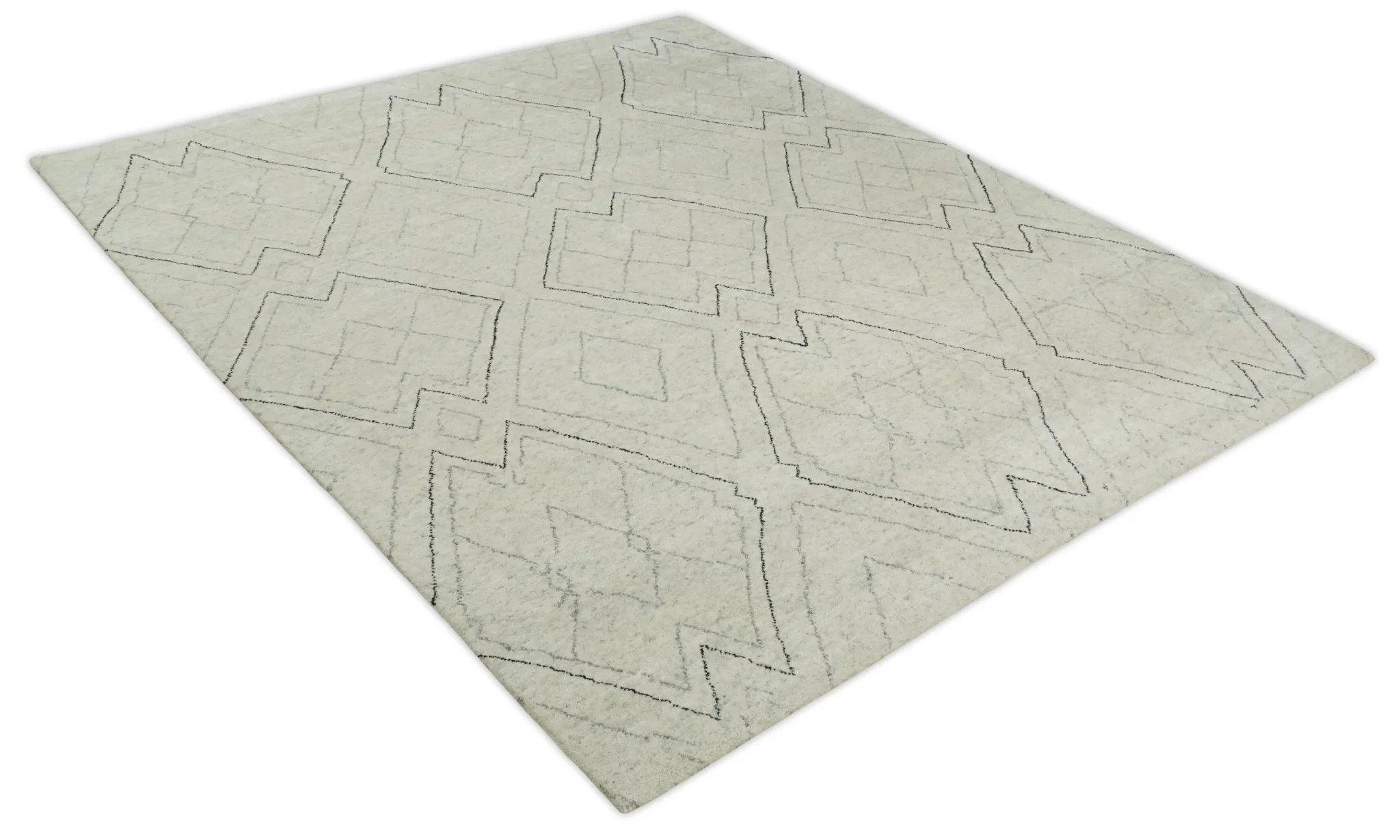 Hand Knotted Beige, Gray and Black 8x10 Trellis Moroccan Rug Made with Fine Wool | TRDCP646810 - Image 10