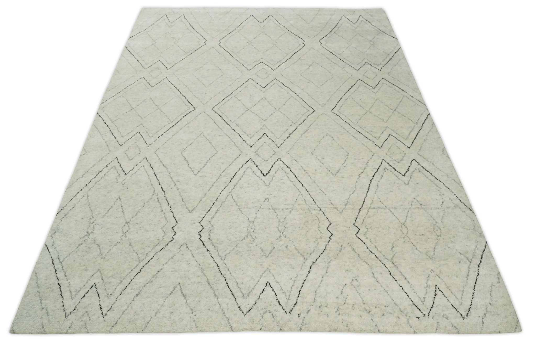 Hand Knotted Beige, Gray and Black 8x10 Trellis Moroccan Rug Made with Fine Wool | TRDCP646810 - Image 11