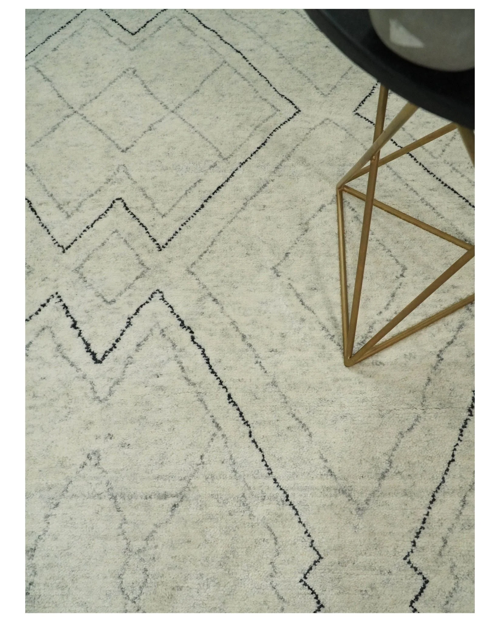 Hand Knotted Beige, Gray and Black 8x10 Trellis Moroccan Rug Made with Fine Wool | TRDCP646810 - Image 2