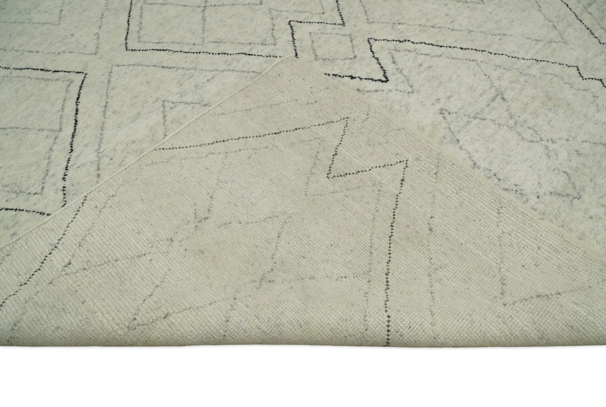 Hand Knotted Beige, Gray and Black 8x10 Trellis Moroccan Rug Made with Fine Wool | TRDCP646810 - Image 8
