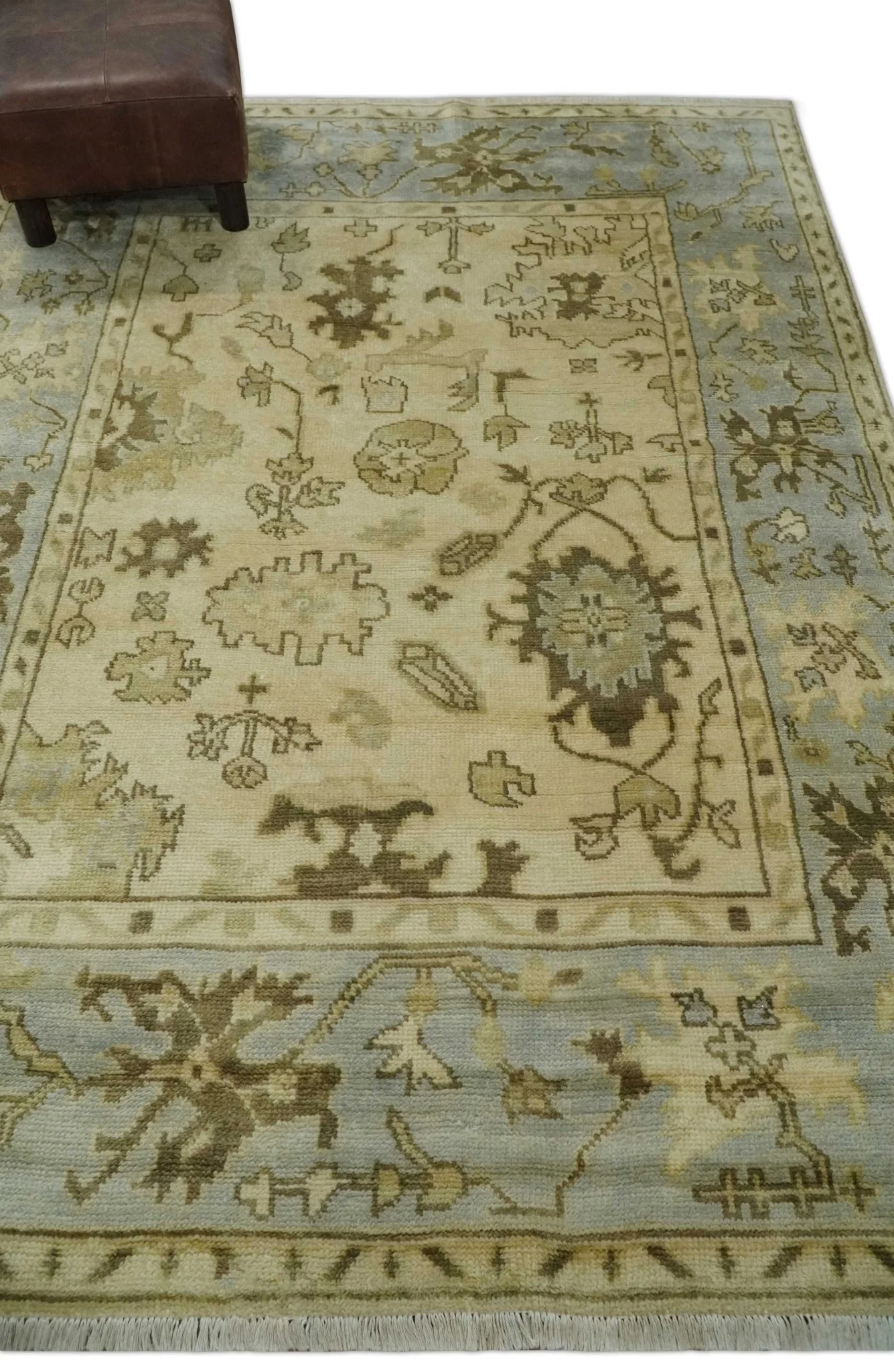 5x7 Hand Knotted Beige, Silver and Brown Traditional oushak Wool Area Rug | N34157 - Image 3