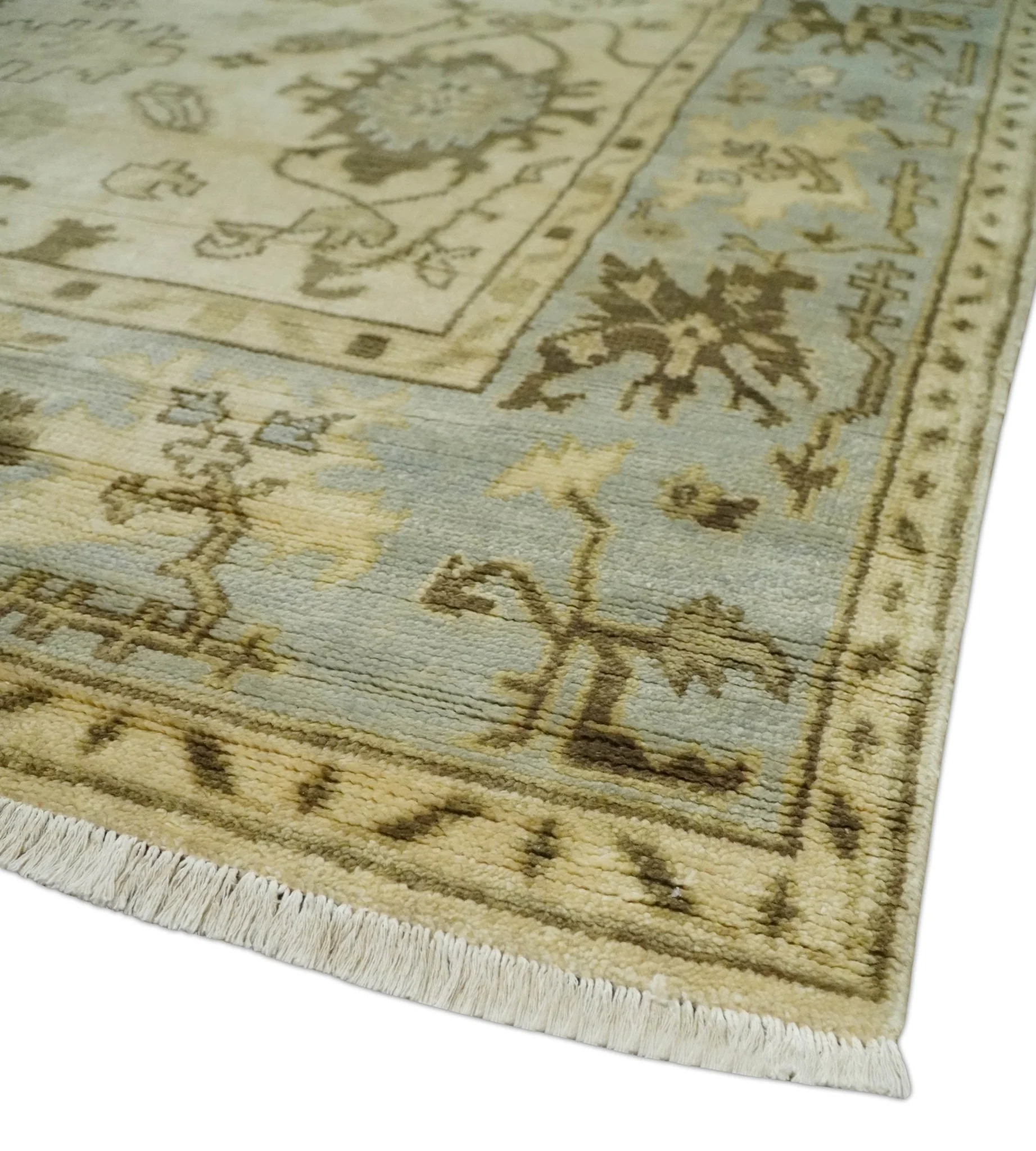 5x7 Hand Knotted Beige, Silver and Brown Traditional oushak Wool Area Rug | N34157 - Image 5