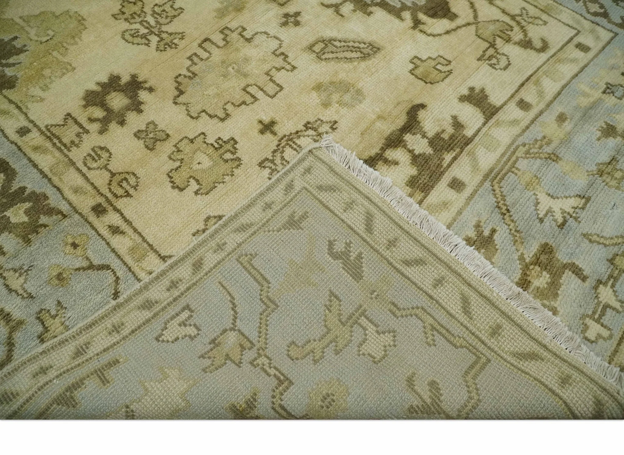 5x7 Hand Knotted Beige, Silver and Brown Traditional oushak Wool Area Rug | N34157 - Image 7