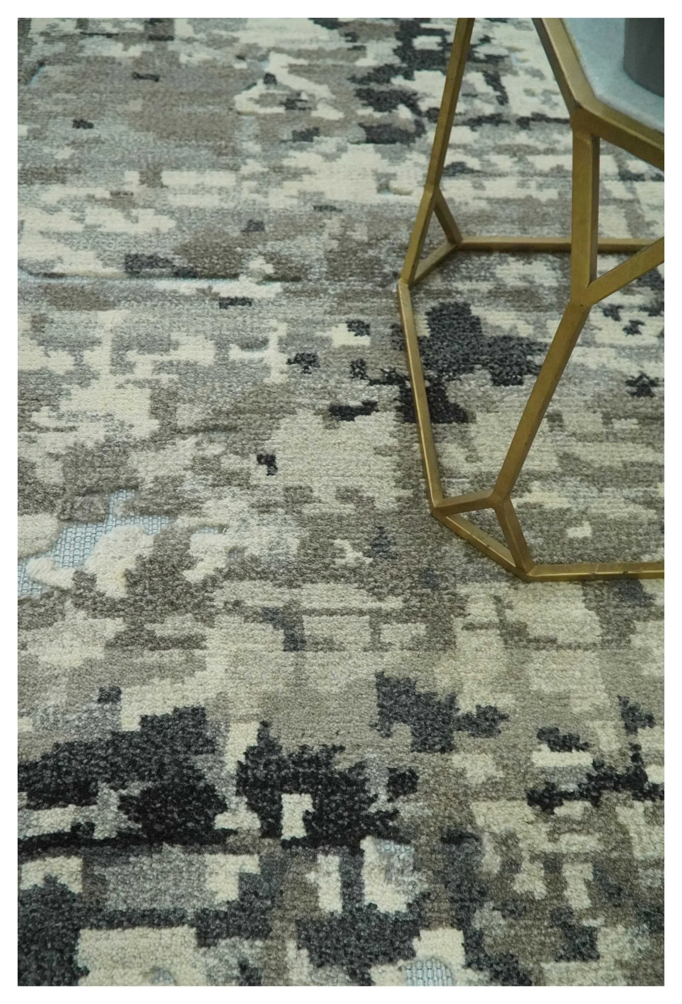 5x8 hand knotted Modern Abstract Beige, Silver, Taupe and Charcoal wool Area Rug - Image 2