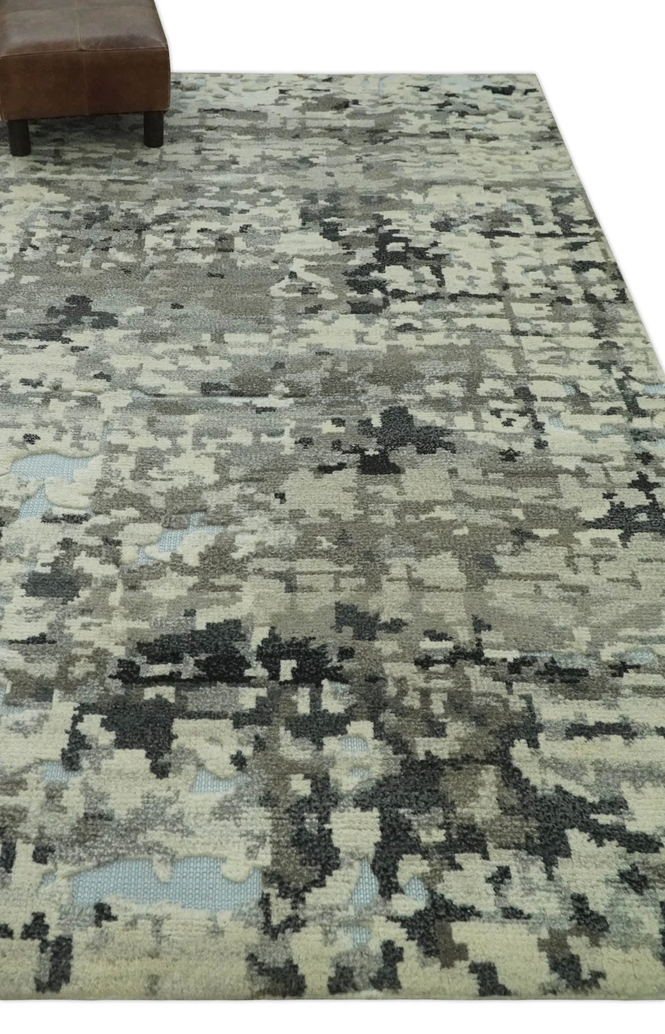 5x8 hand knotted Modern Abstract Beige, Silver, Taupe and Charcoal wool Area Rug - Image 3