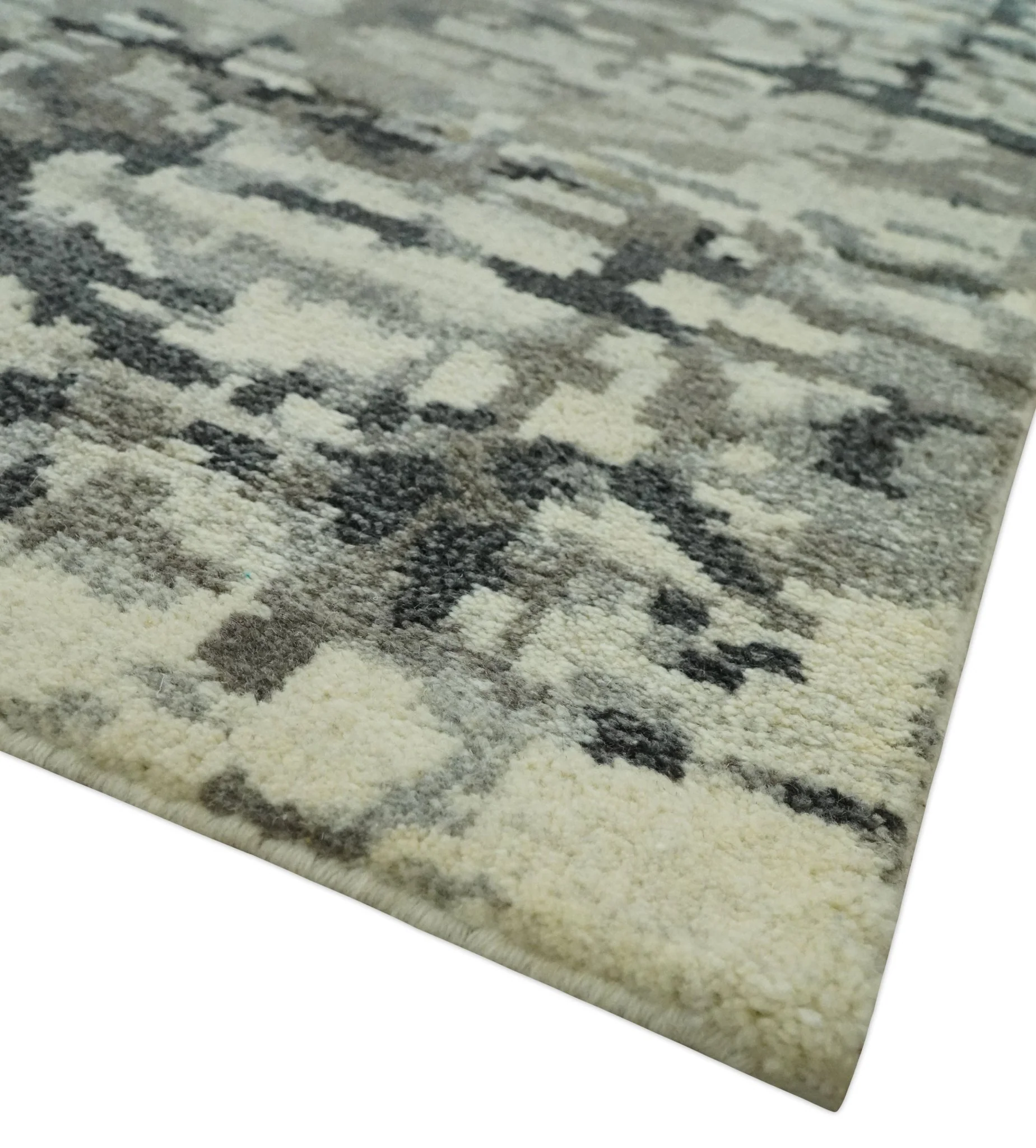 5x8 hand knotted Modern Abstract Beige, Silver, Taupe and Charcoal wool Area Rug - Image 5