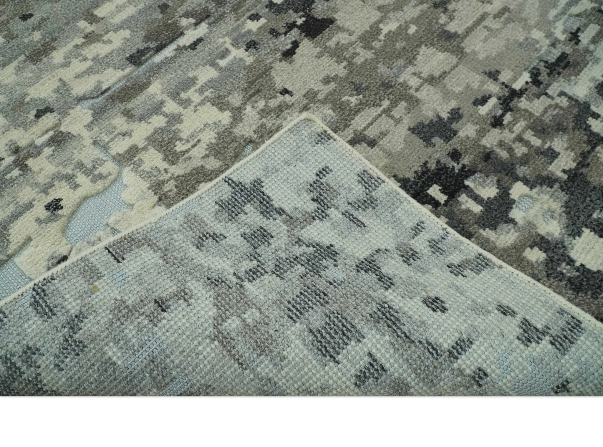 5x8 hand knotted Modern Abstract Beige, Silver, Taupe and Charcoal wool Area Rug - Image 8