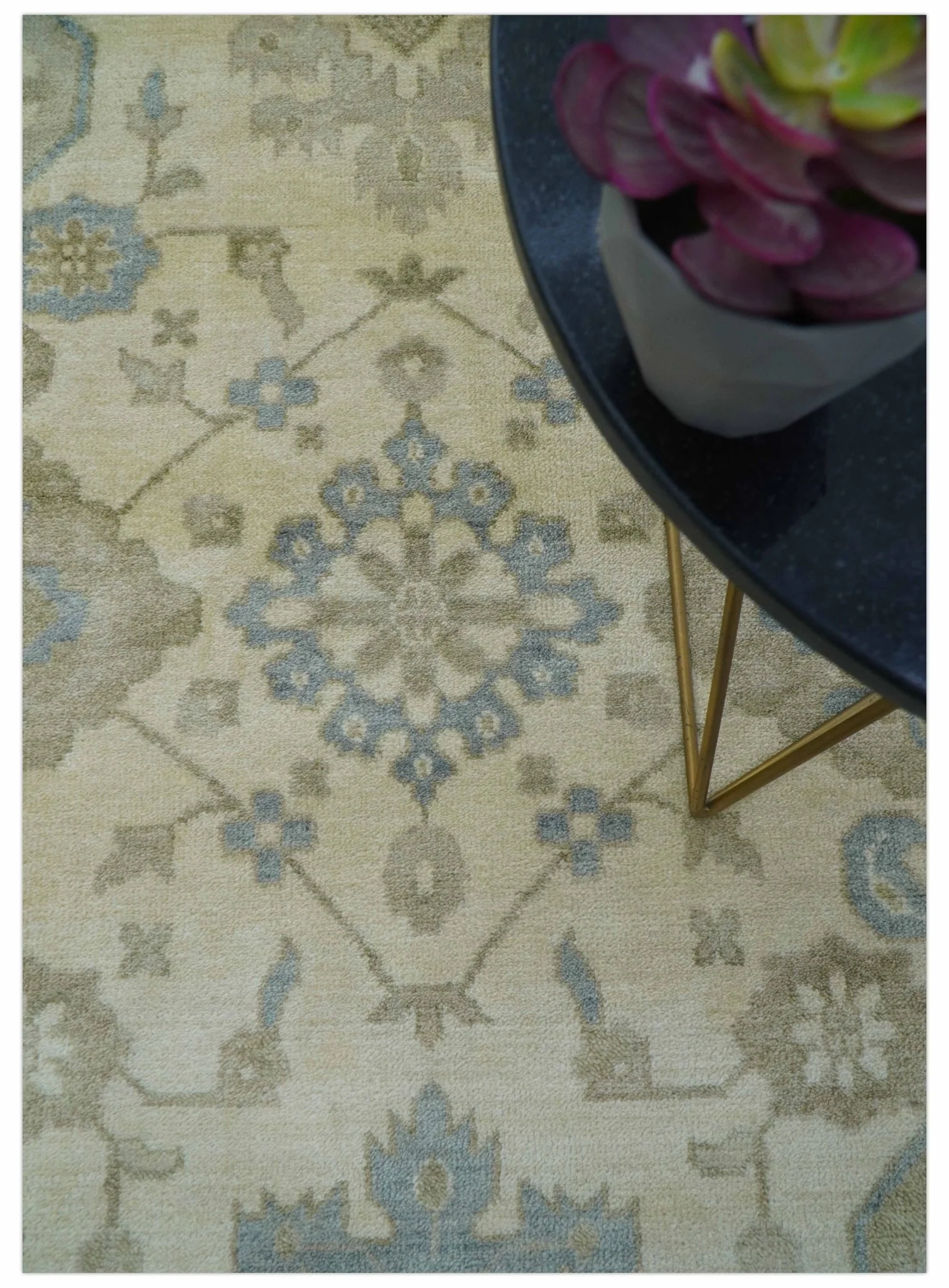 Hand Knotted Beige Traditional Oushak Design 9x12 Wool Rug - Image 10