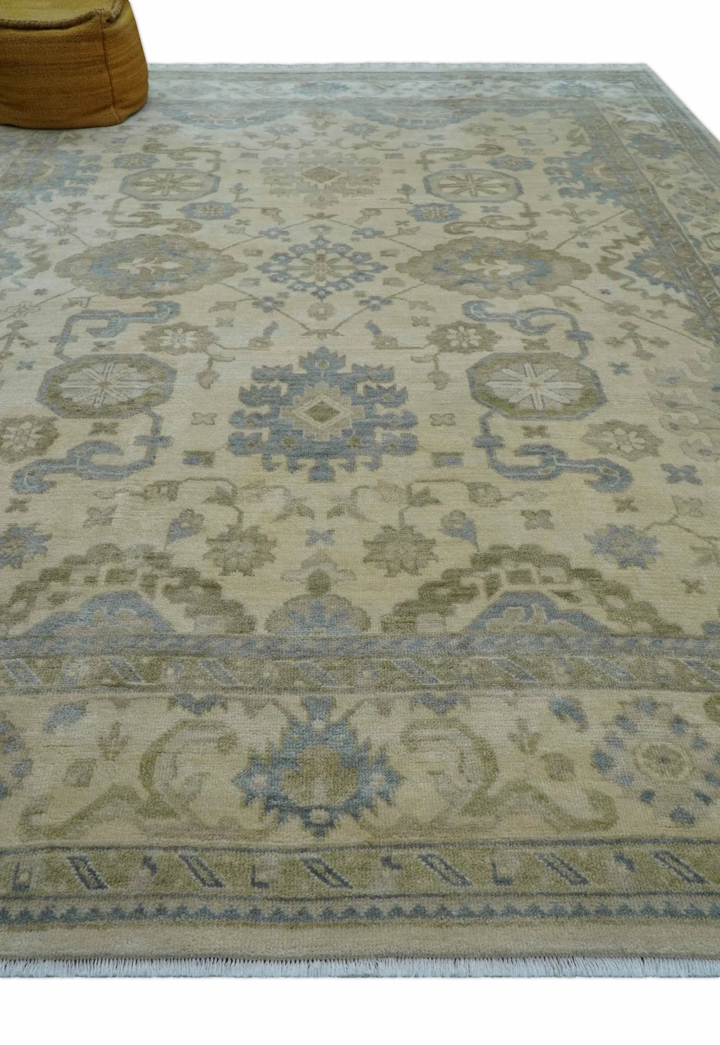 Hand Knotted Beige Traditional Oushak Design 9x12 Wool Rug - Image 11