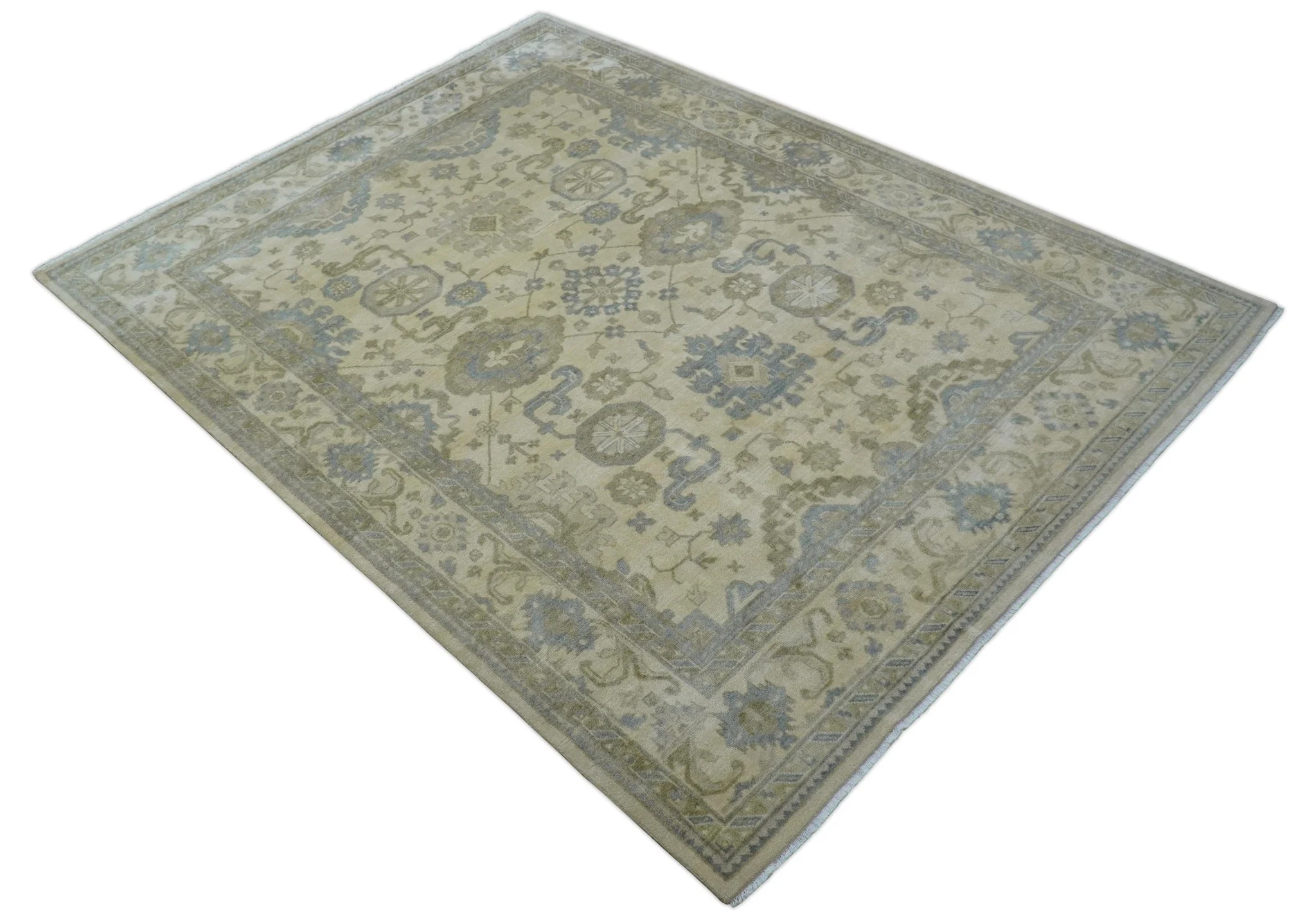 Hand Knotted Beige Traditional Oushak Design 9x12 Wool Rug - Image 3