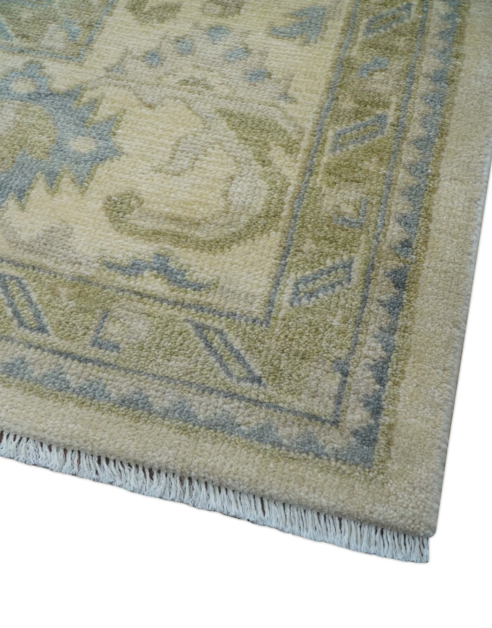 Hand Knotted Beige Traditional Oushak Design 9x12 Wool Rug - Image 6