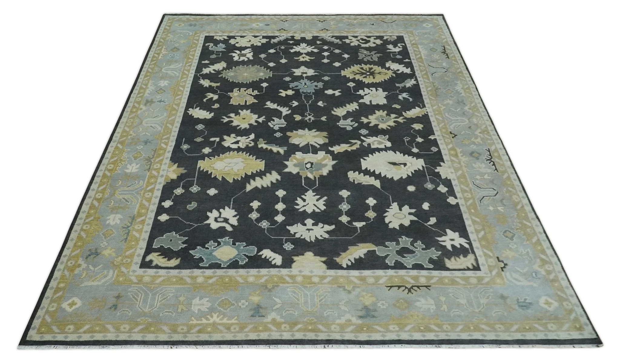 8x10, 9x12, 10x14 and 12x15 Hand Knotted Black, Beige and Silver Traditional Oushak Wool Rug - Image 10