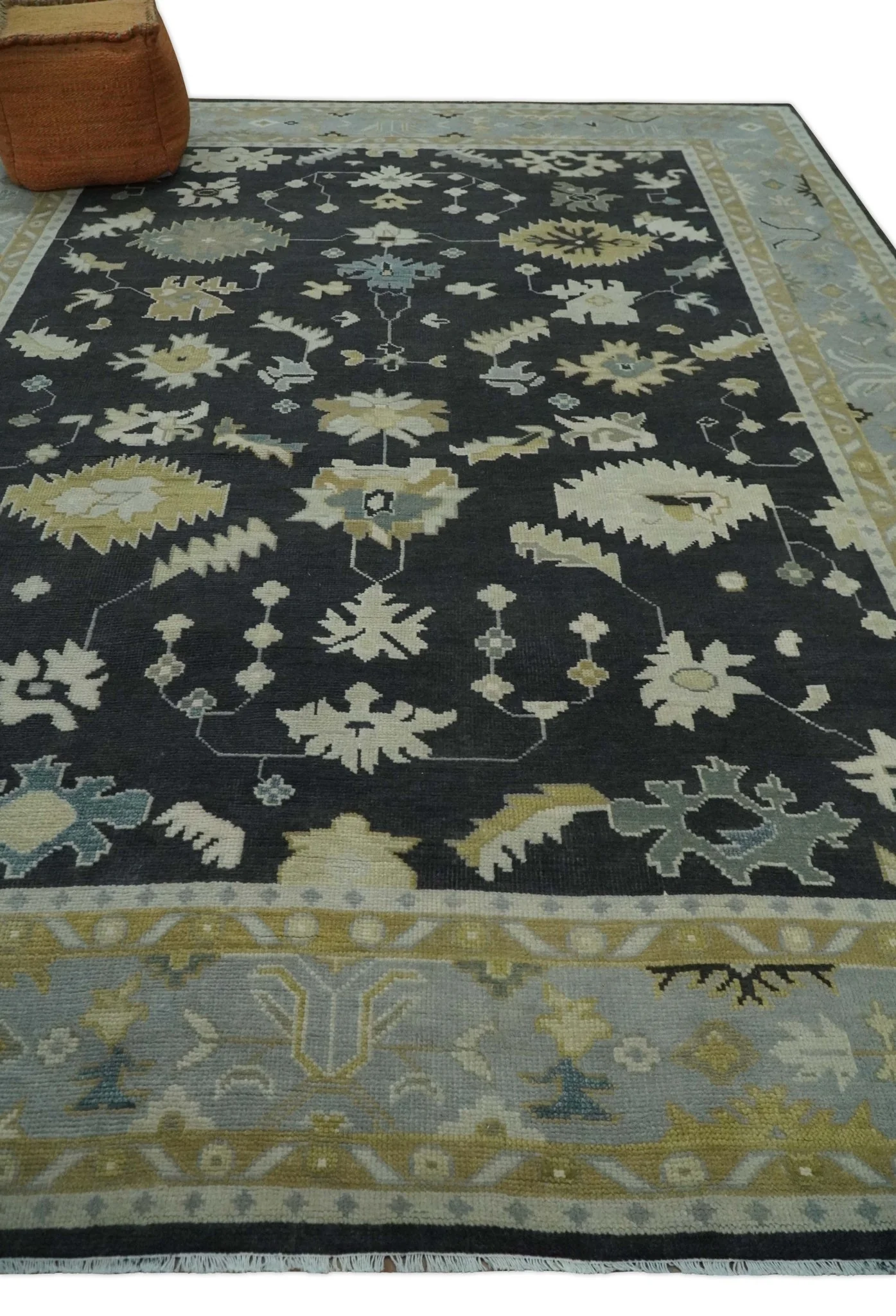 8x10, 9x12, 10x14 and 12x15 Hand Knotted Black, Beige and Silver Traditional Oushak Wool Rug - Image 3