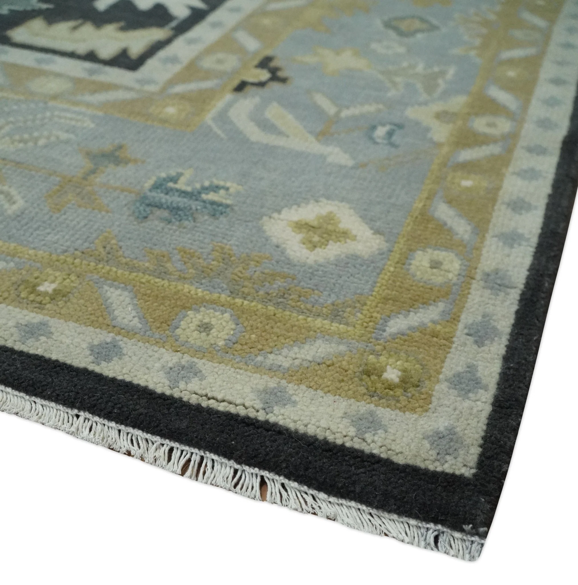 8x10, 9x12, 10x14 and 12x15 Hand Knotted Black, Beige and Silver Traditional Oushak Wool Rug - Image 5