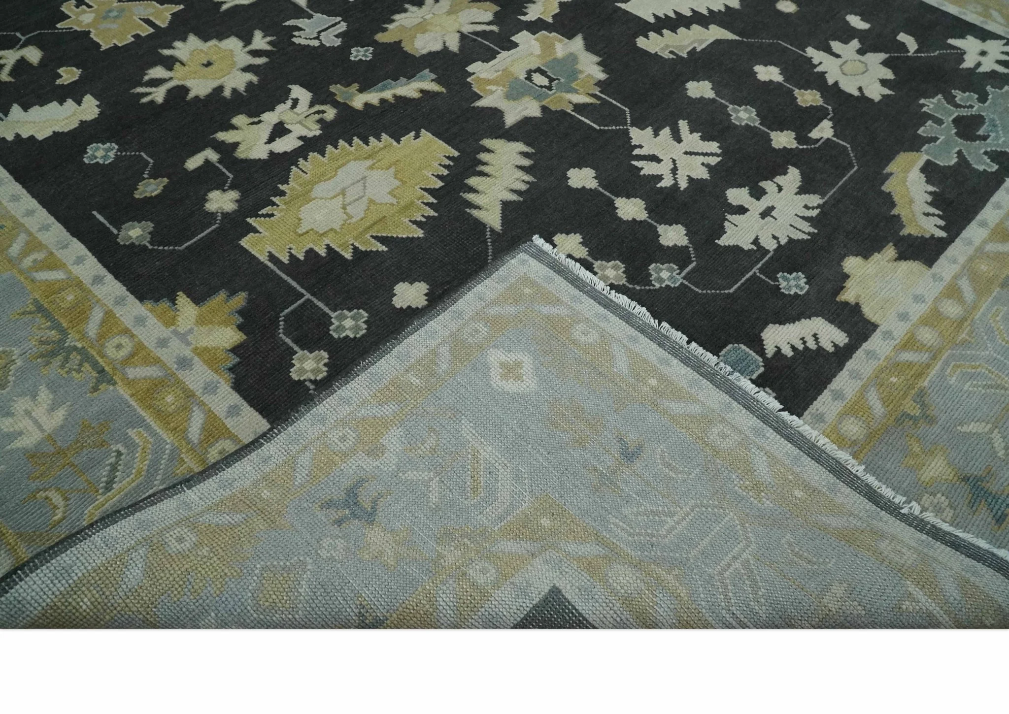 8x10, 9x12, 10x14 and 12x15 Hand Knotted Black, Beige and Silver Traditional Oushak Wool Rug - Image 7