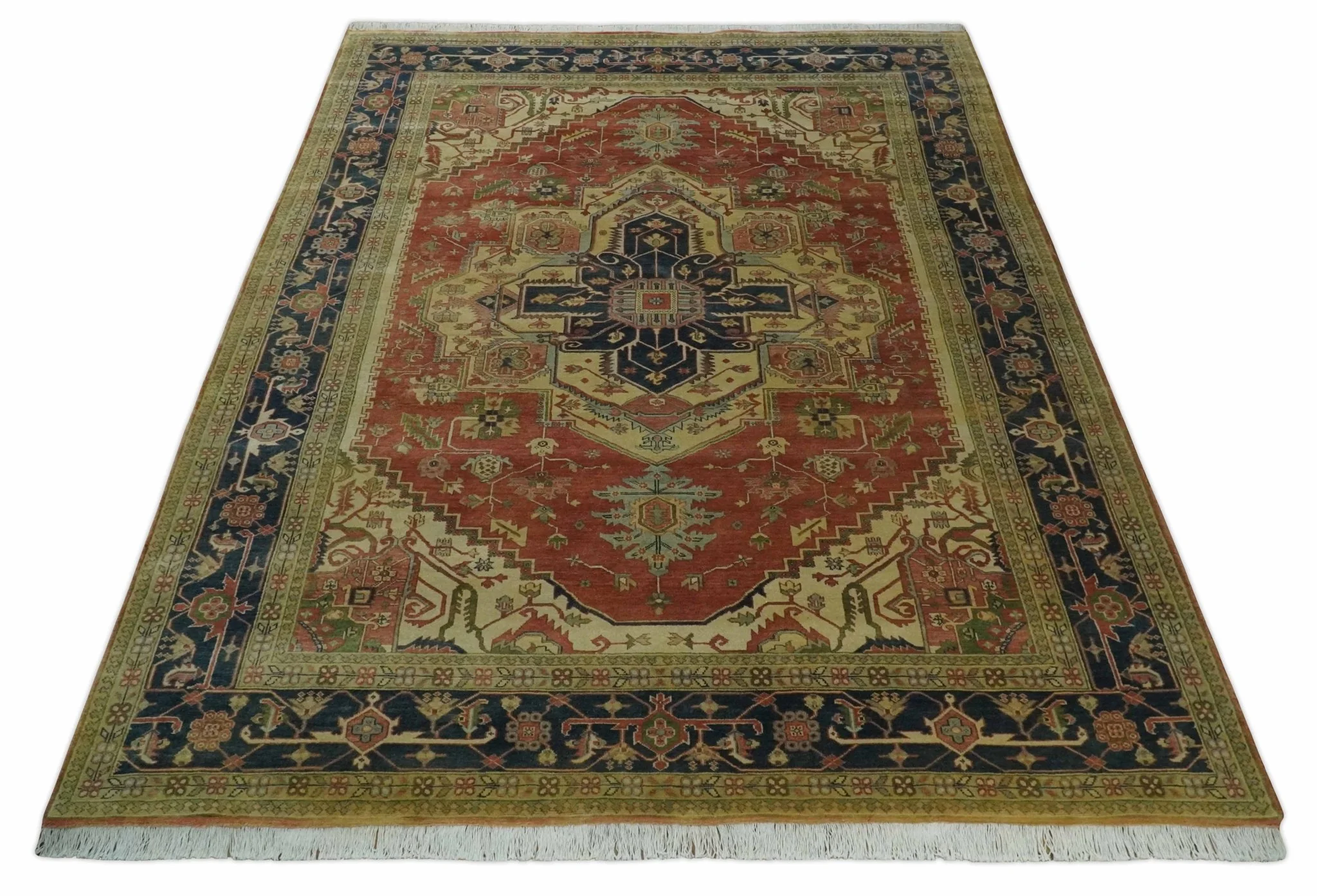 Hand Knotted Black, Rust and Beige 9x12 Traditional Heriz Serapi Wool Area Rug - Image 10