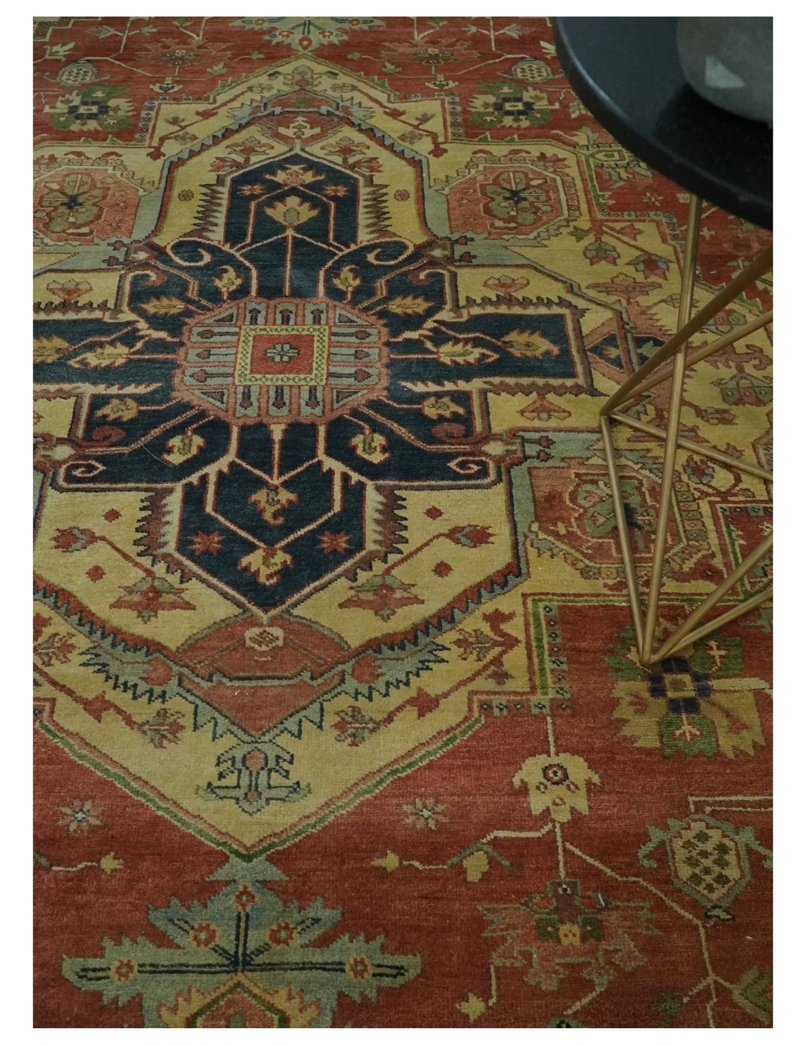 Hand Knotted Black, Rust and Beige 9x12 Traditional Heriz Serapi Wool Area Rug - Image 2
