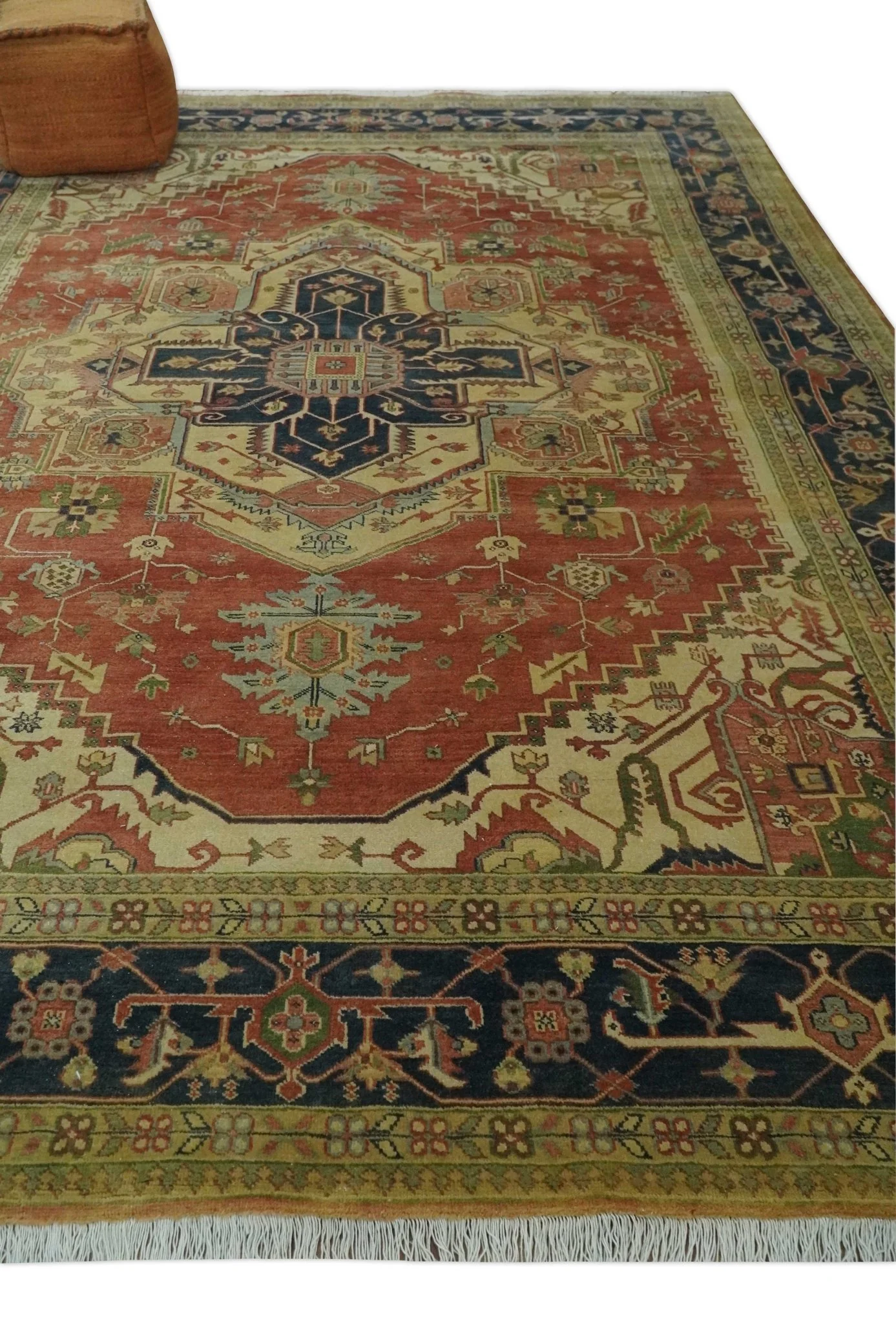 Hand Knotted Black, Rust and Beige 9x12 Traditional Heriz Serapi Wool Area Rug - Image 3