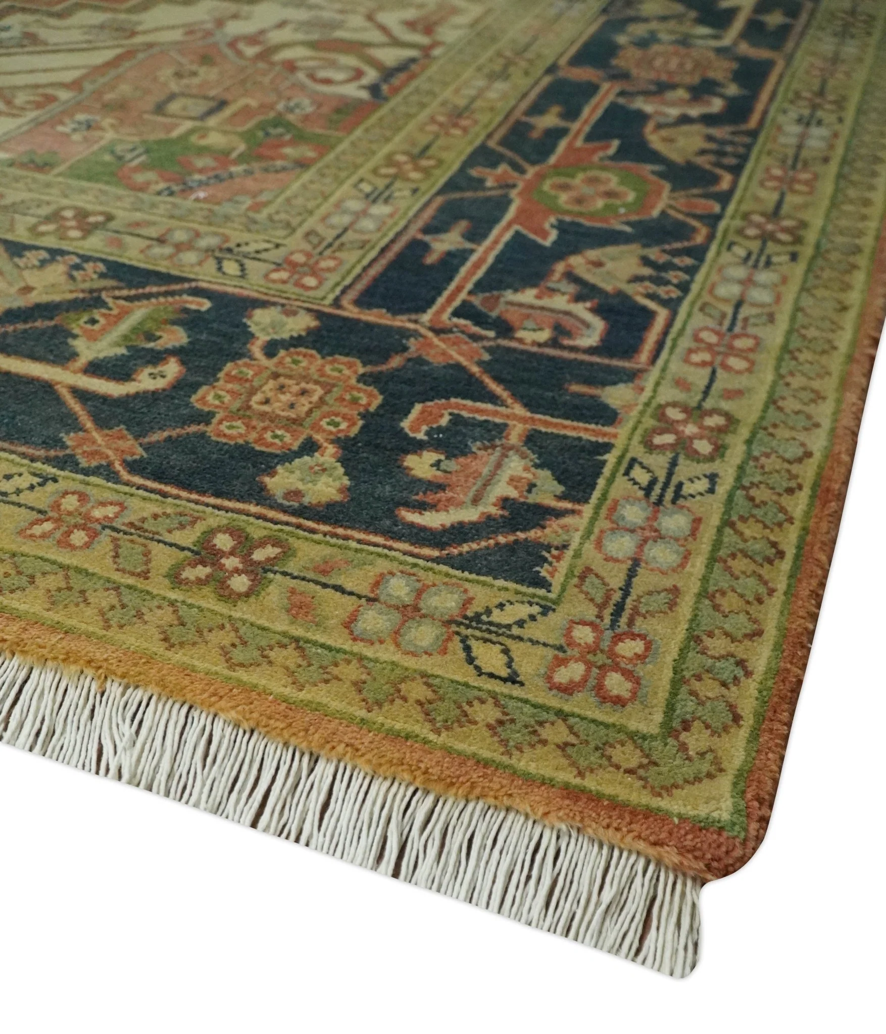 Hand Knotted Black, Rust and Beige 9x12 Traditional Heriz Serapi Wool Area Rug - Image 5