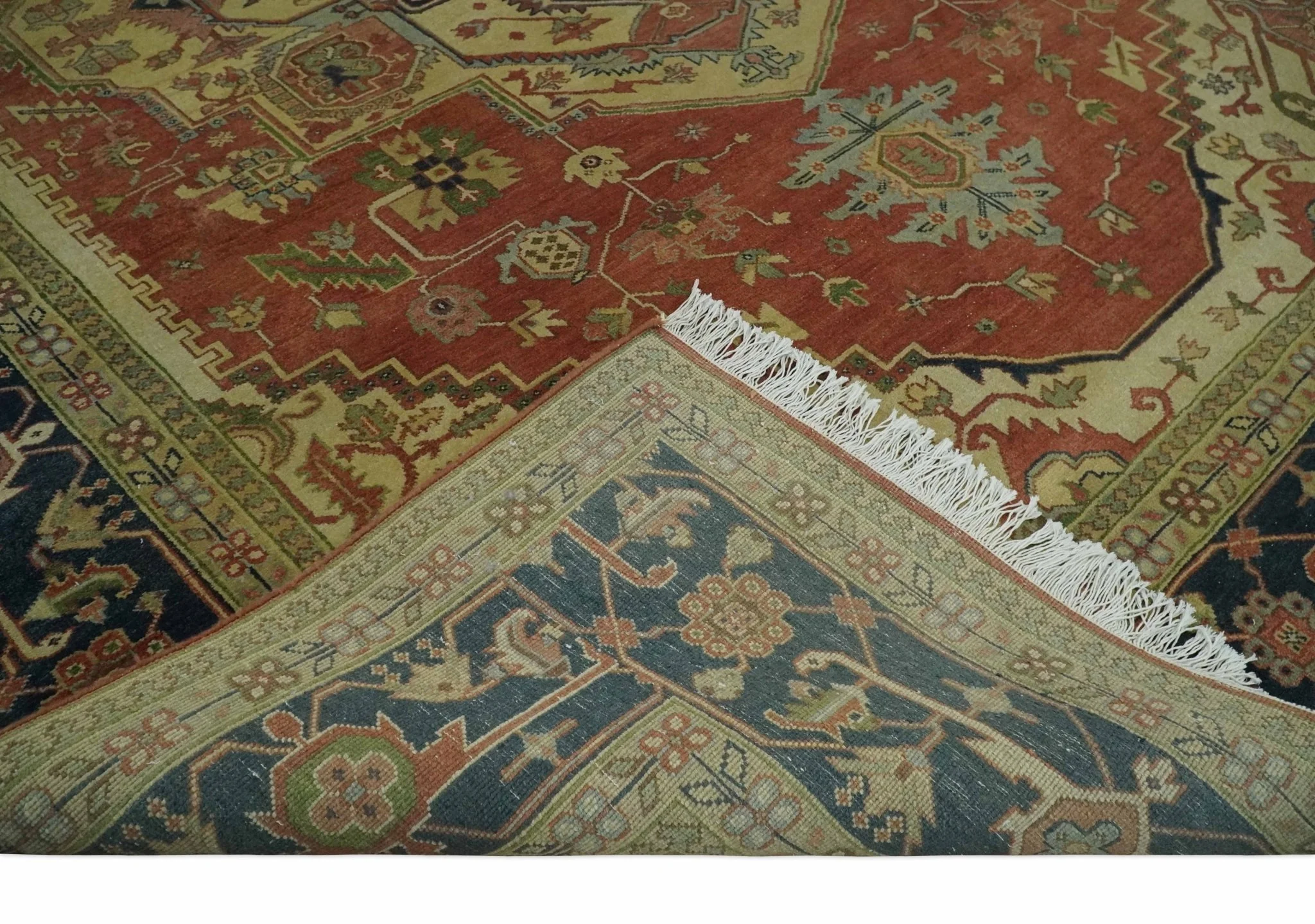 Hand Knotted Black, Rust and Beige 9x12 Traditional Heriz Serapi Wool Area Rug - Image 7