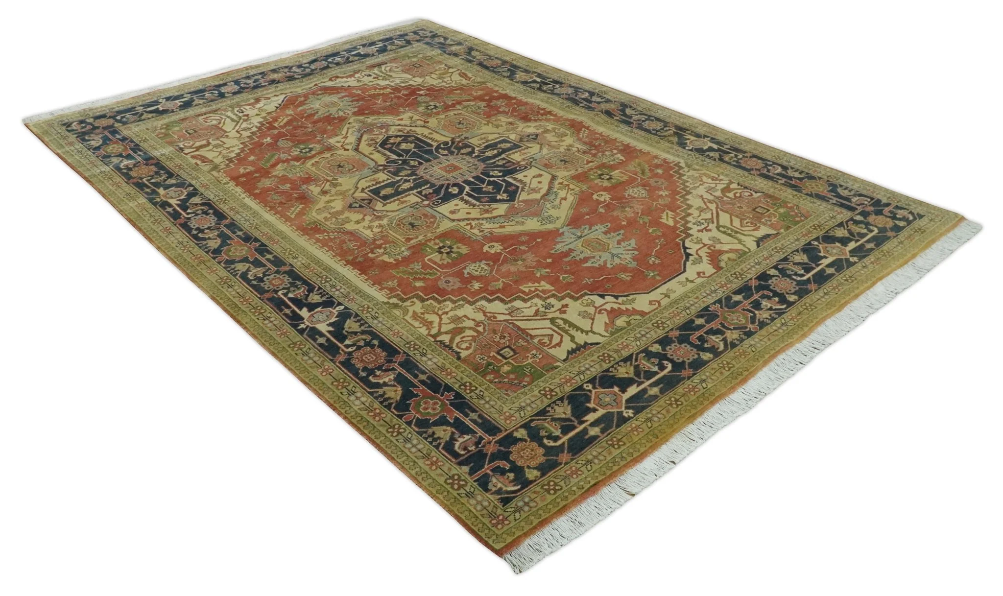 Hand Knotted Black, Rust and Beige 9x12 Traditional Heriz Serapi Wool Area Rug - Image 9