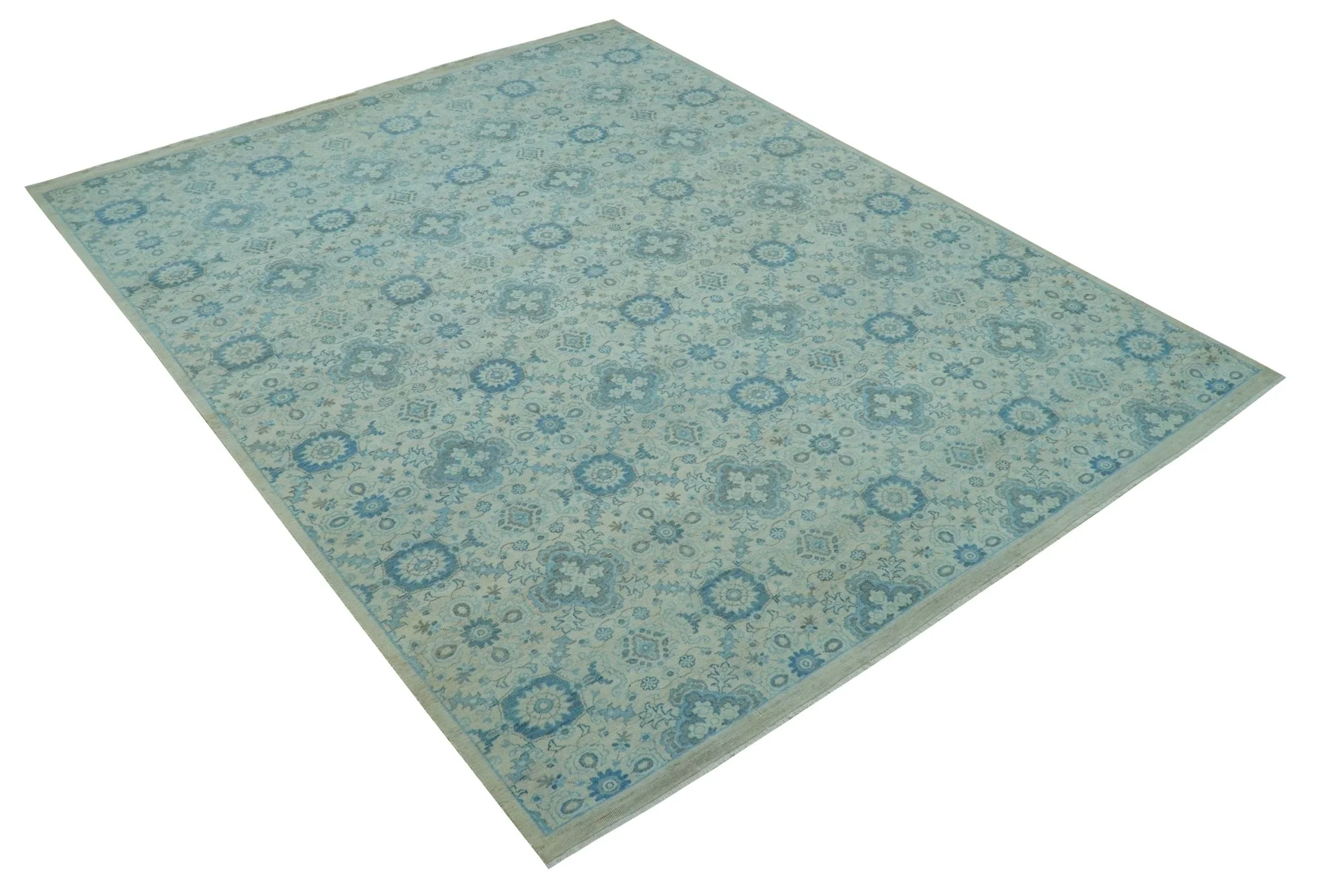 Distressed Hand Knotted Blue And Beige Oriental Design 8x10 Wool Area Rug - Image 12