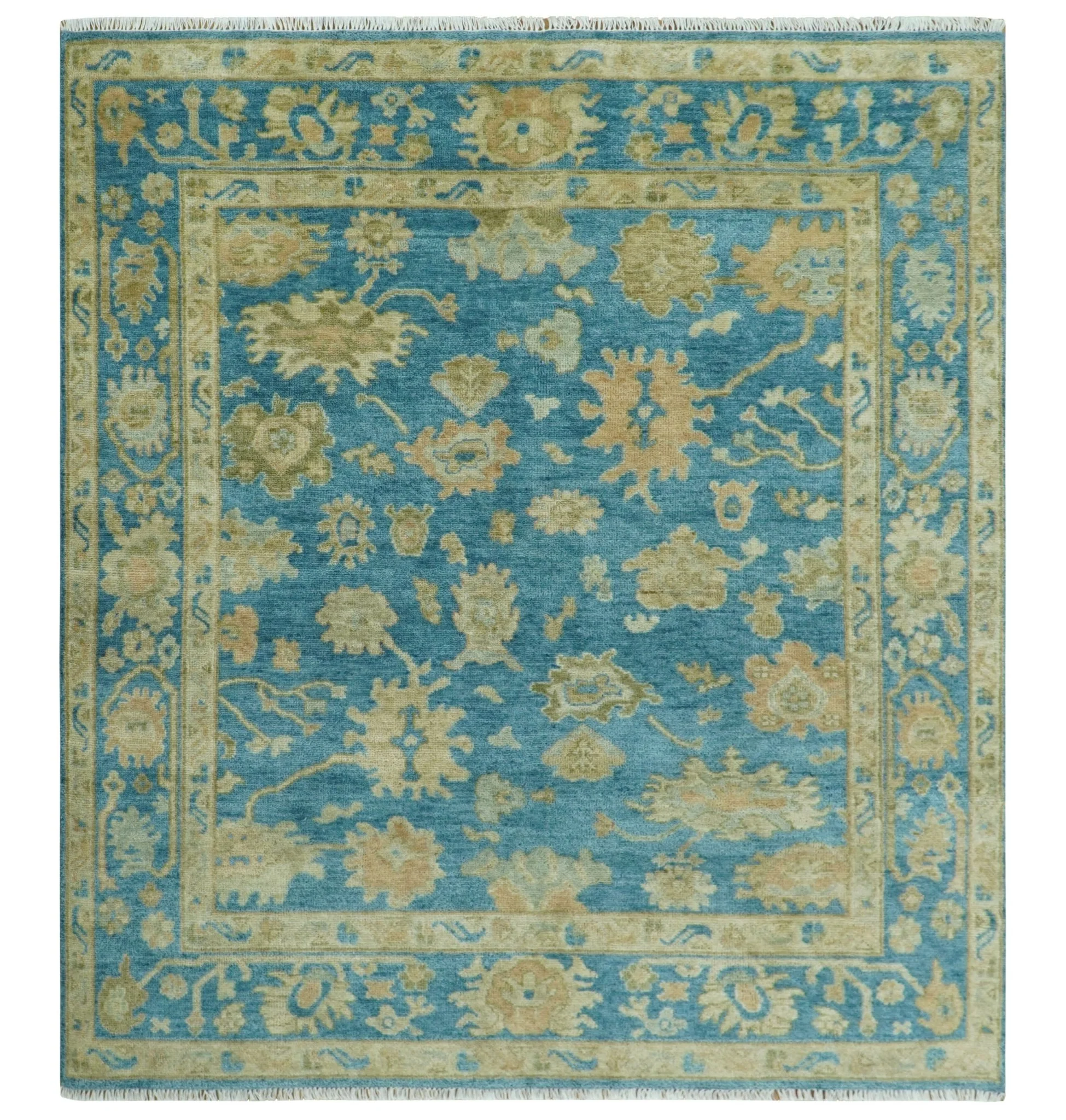 Custom Made Hand knotted Blue and Beige Traditional Oushak Wool Area Rug - Image 11
