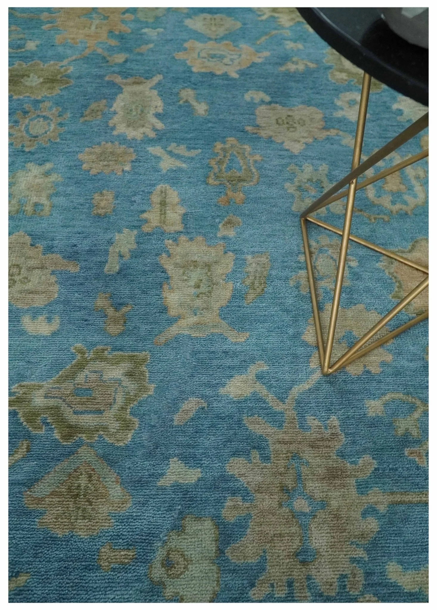 Custom Made Hand knotted Blue and Beige Traditional Oushak Wool Area Rug - Image 2
