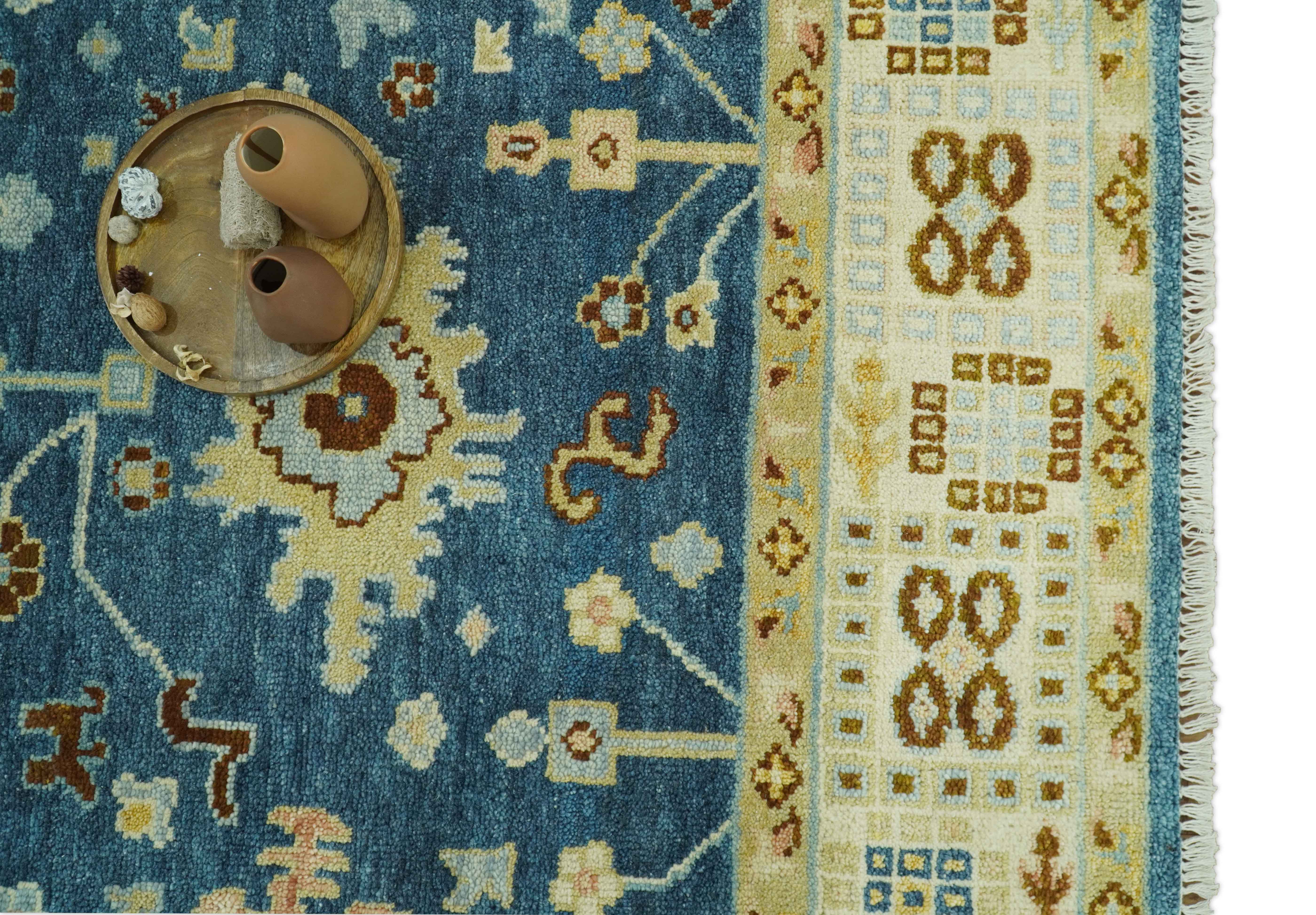 Hand knotted Blue and Beige 8x10 Traditional Oushak wool area rug - Image 10
