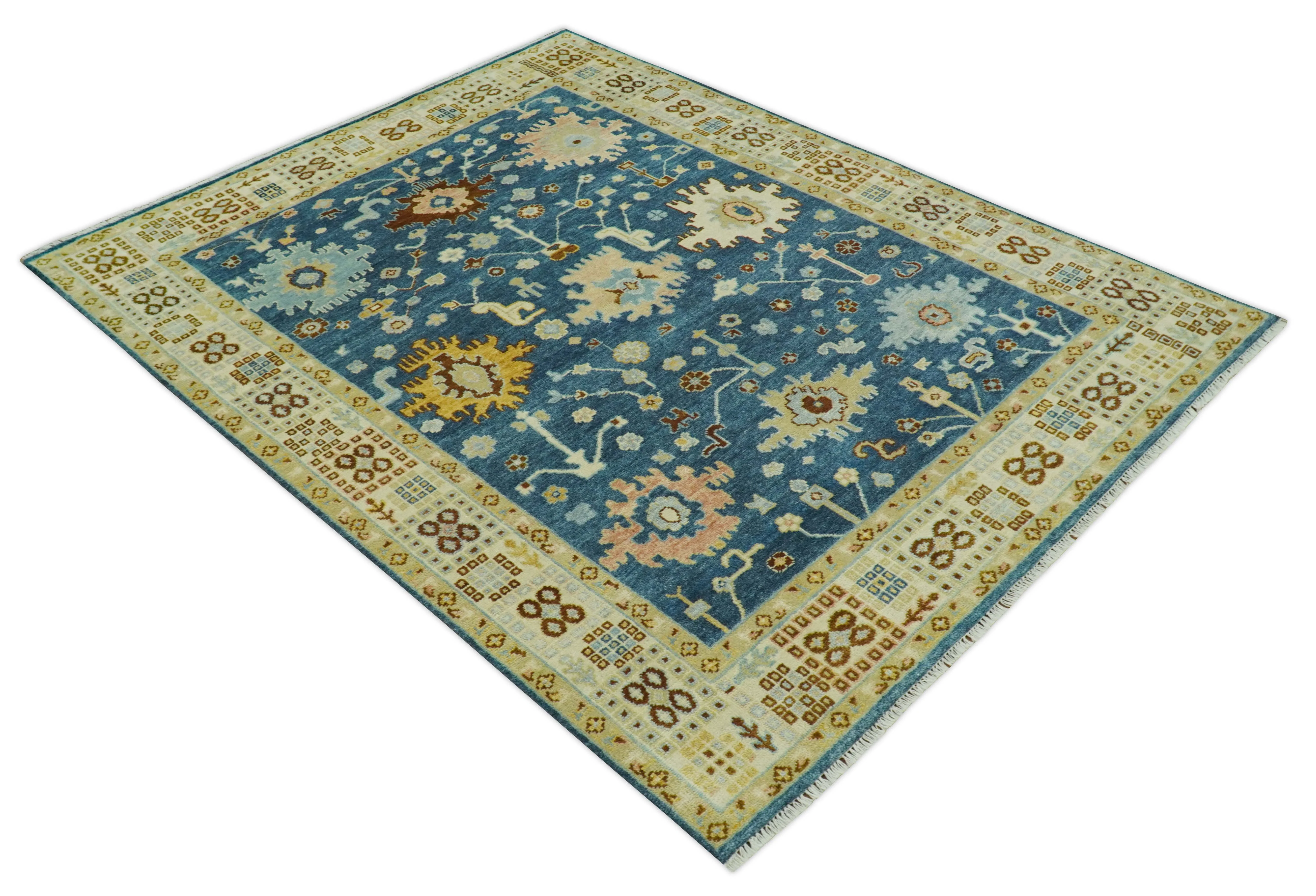 Hand knotted Blue and Beige 8x10 Traditional Oushak wool area rug - Image 11