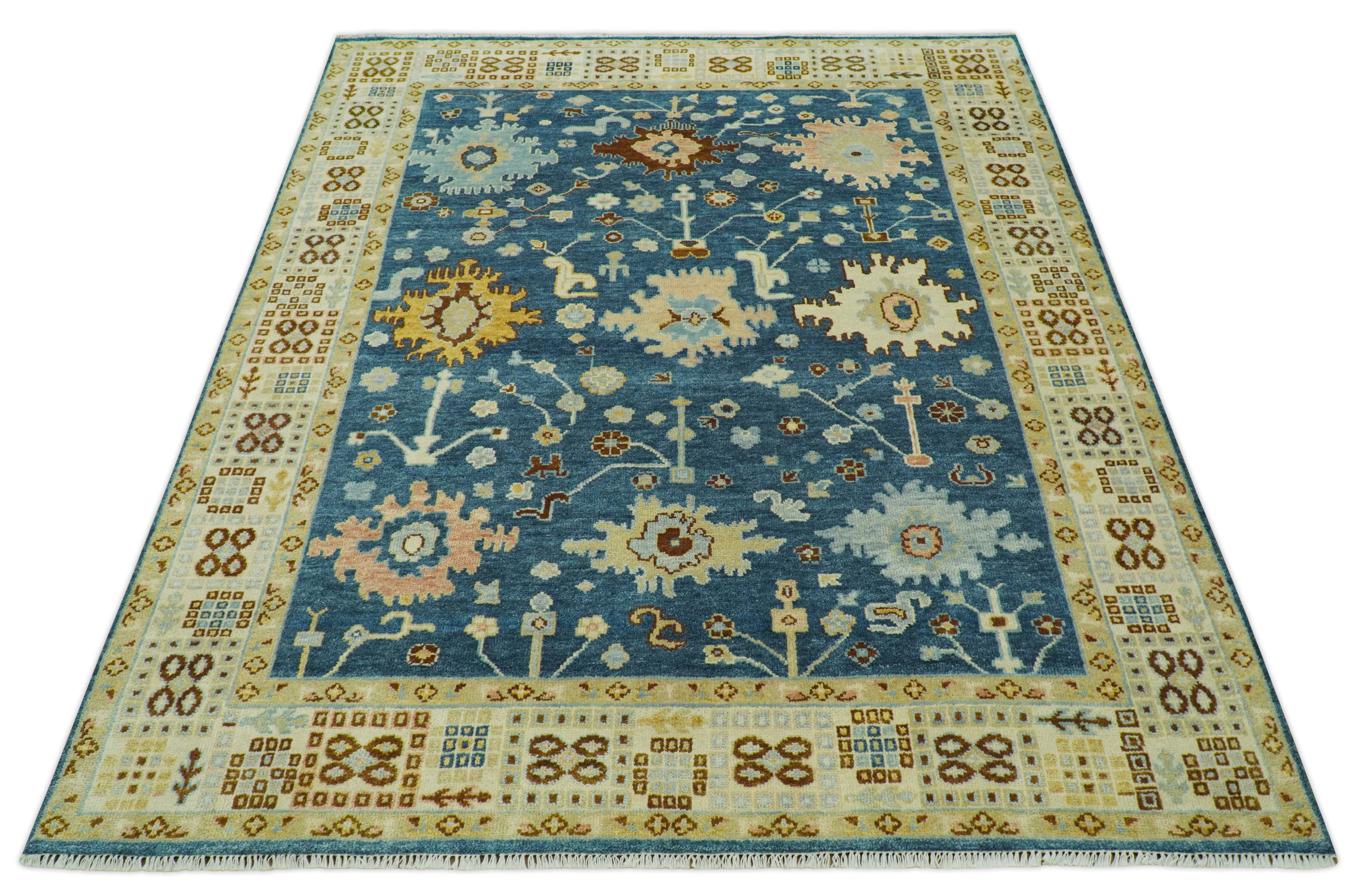 Hand knotted Blue and Beige 8x10 Traditional Oushak wool area rug - Image 12