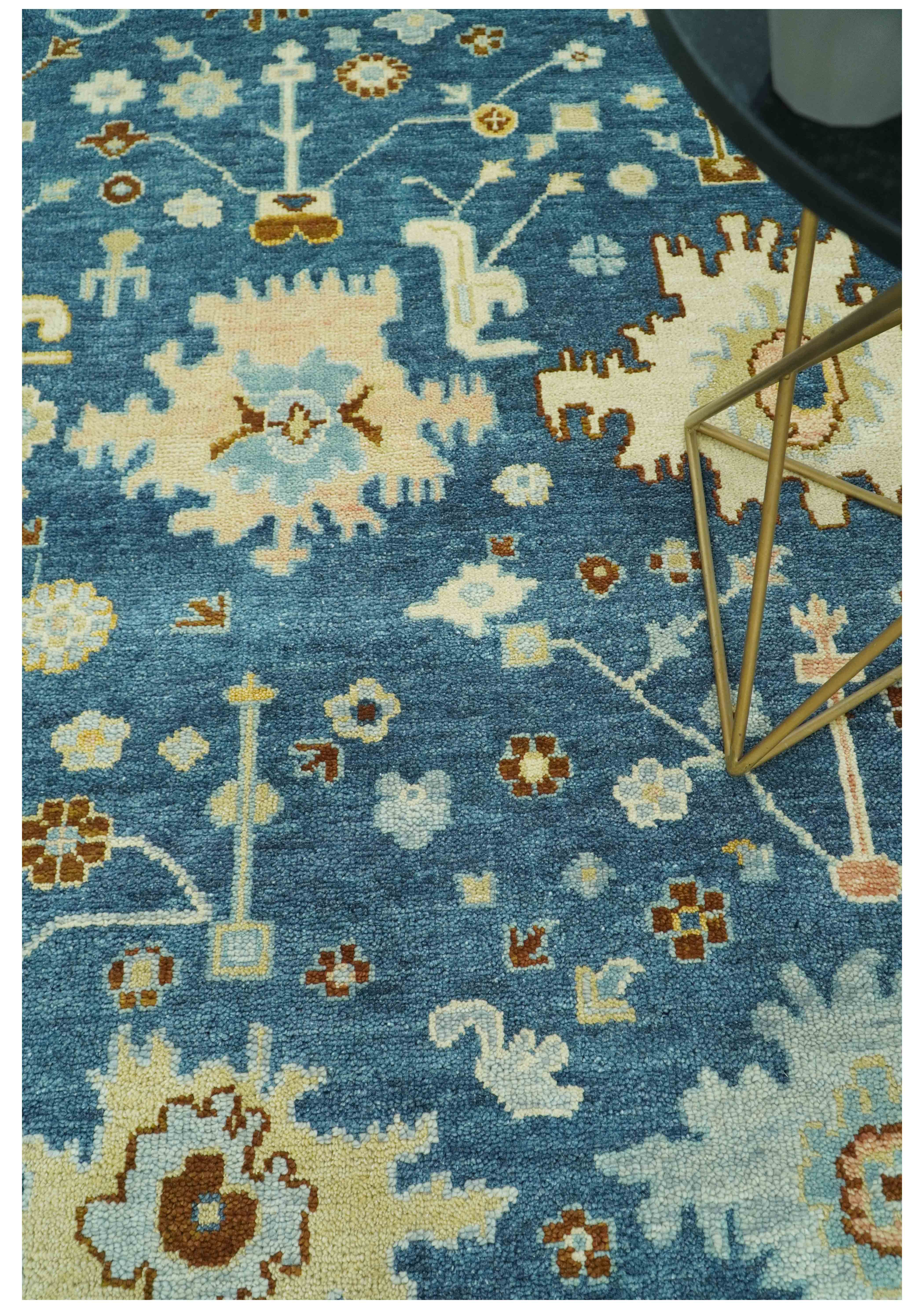 Hand knotted Blue and Beige 8x10 Traditional Oushak wool area rug - Image 2
