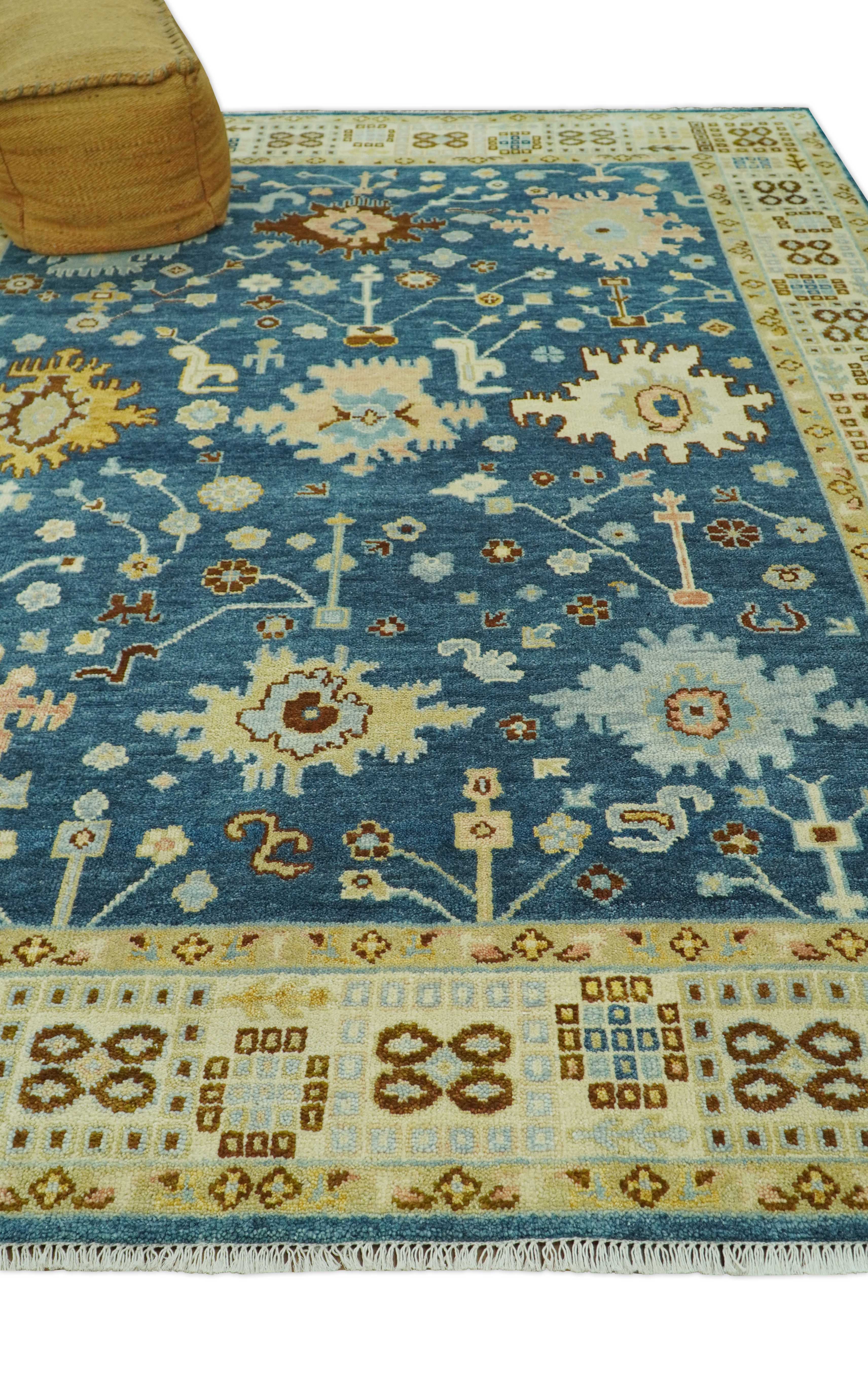 Hand knotted Blue and Beige 8x10 Traditional Oushak wool area rug - Image 3