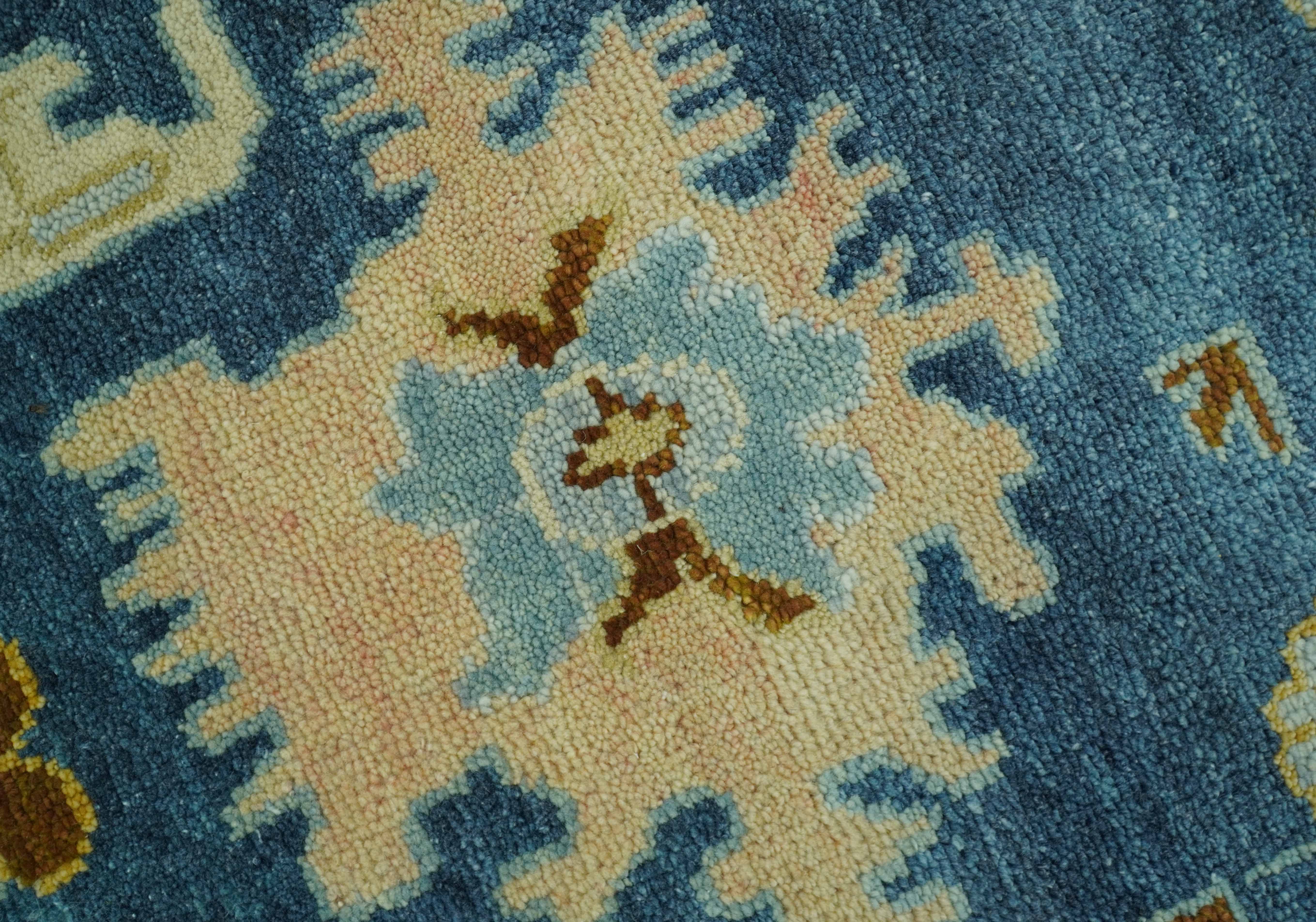 Hand knotted Blue and Beige 8x10 Traditional Oushak wool area rug - Image 4